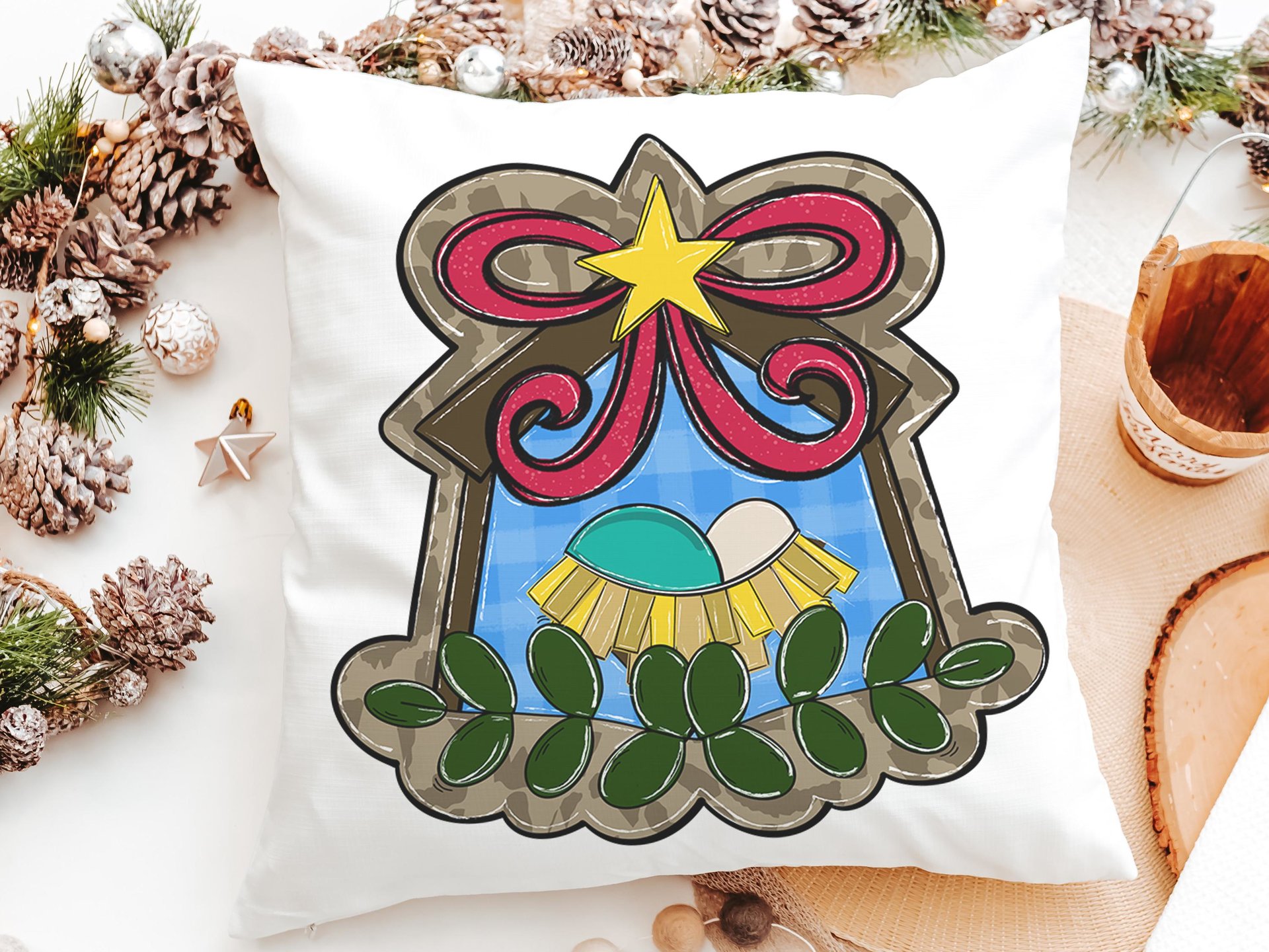 baby Jesus in the manger nativity throw pillows for couch religious Christmas gifts for godmother, holiday hosting decor home decor gift