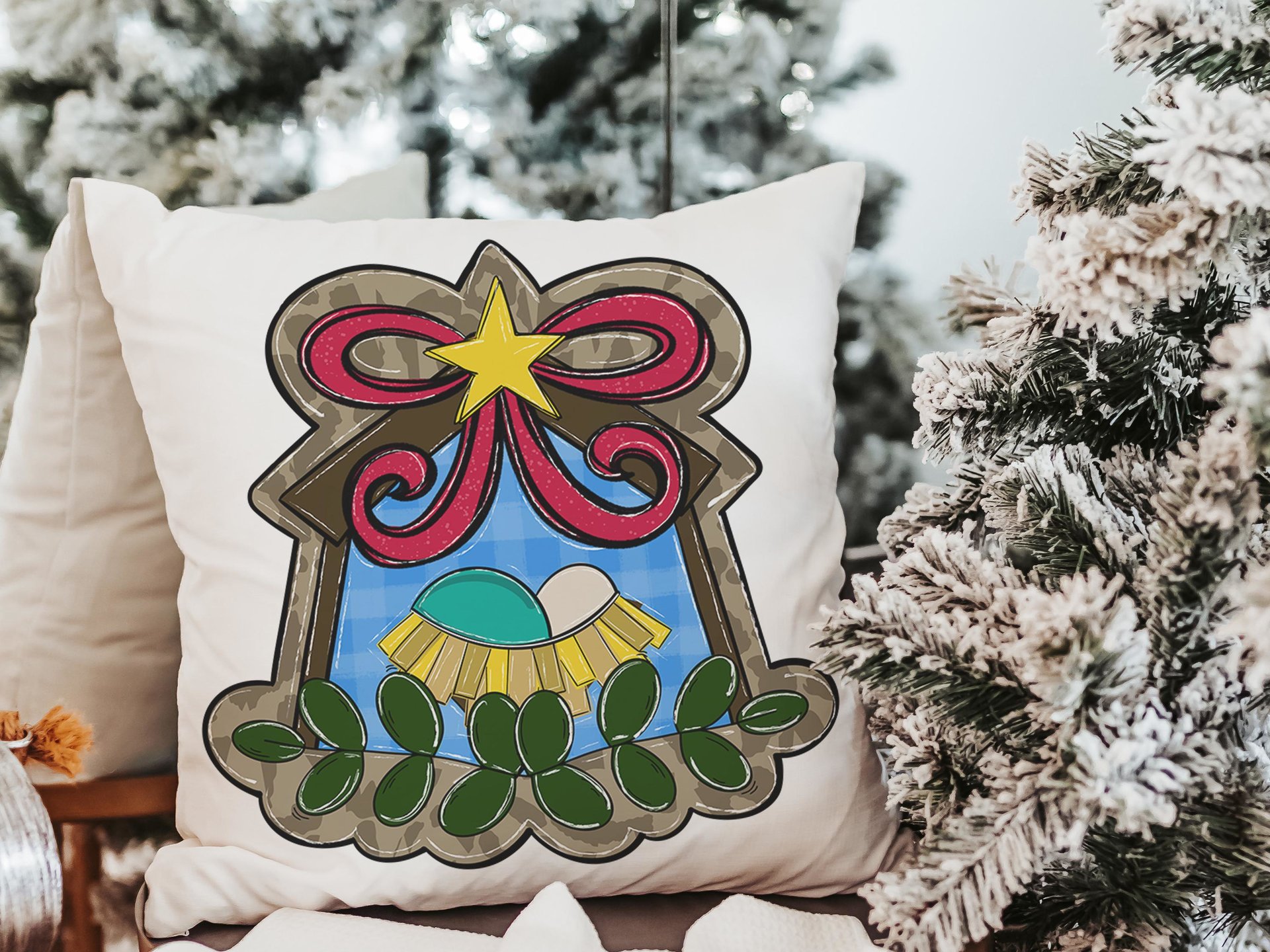 baby Jesus in the manger nativity throw pillows for couch religious Christmas gifts for godmother, holiday hosting decor home decor gift