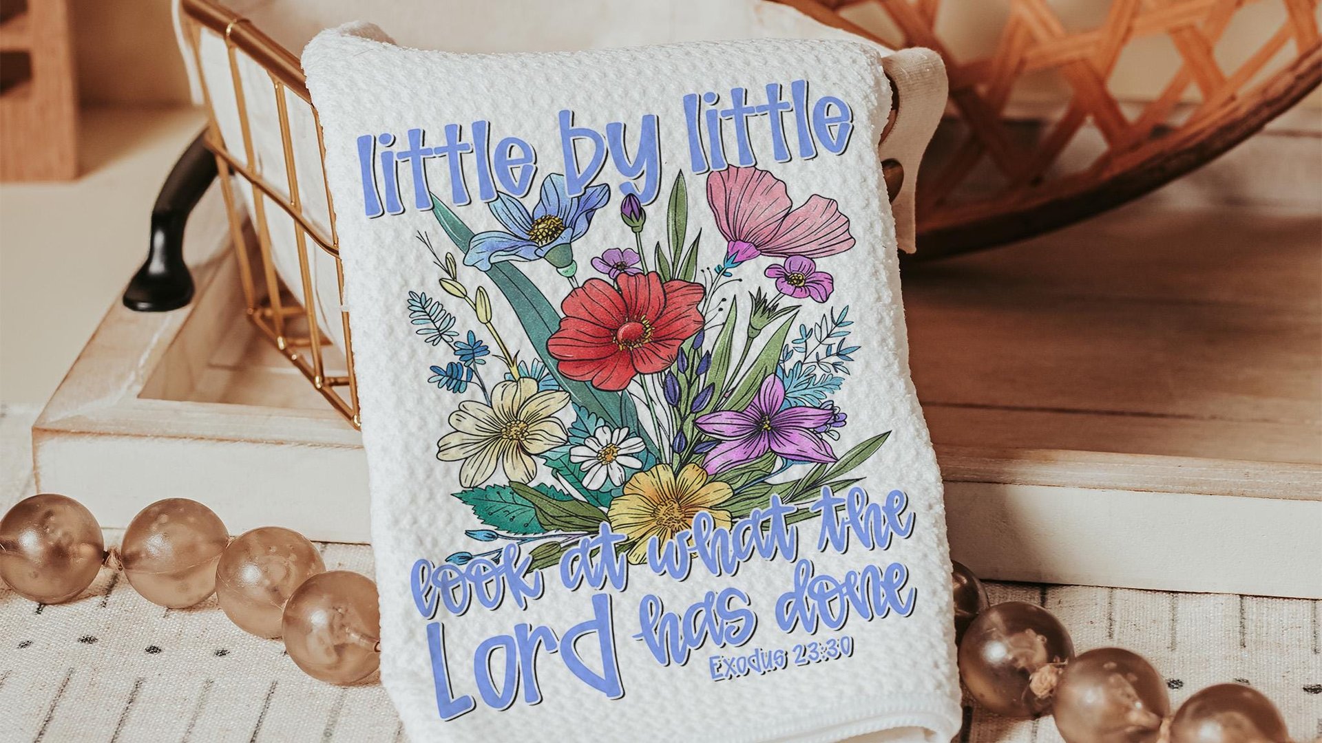 Exodus 23 faith kitchen towels Bible verse gifts, Christian kitchen decor, wildflower kitchen hand towels for women, Christian gifts for Mom