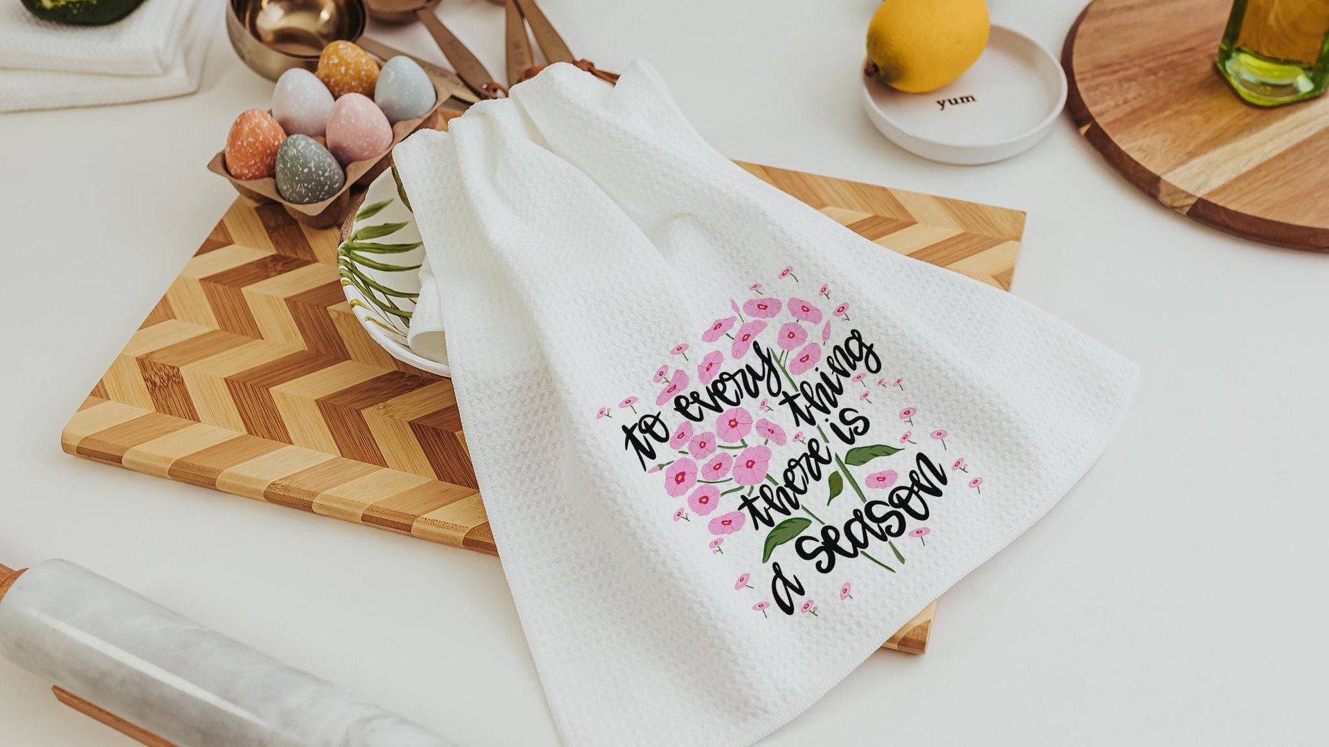 to everything there is a season Christian kitchen towels floral kitchen decor, Ecclesiastes 3:1 Bible verse gifts, godmother gift from
