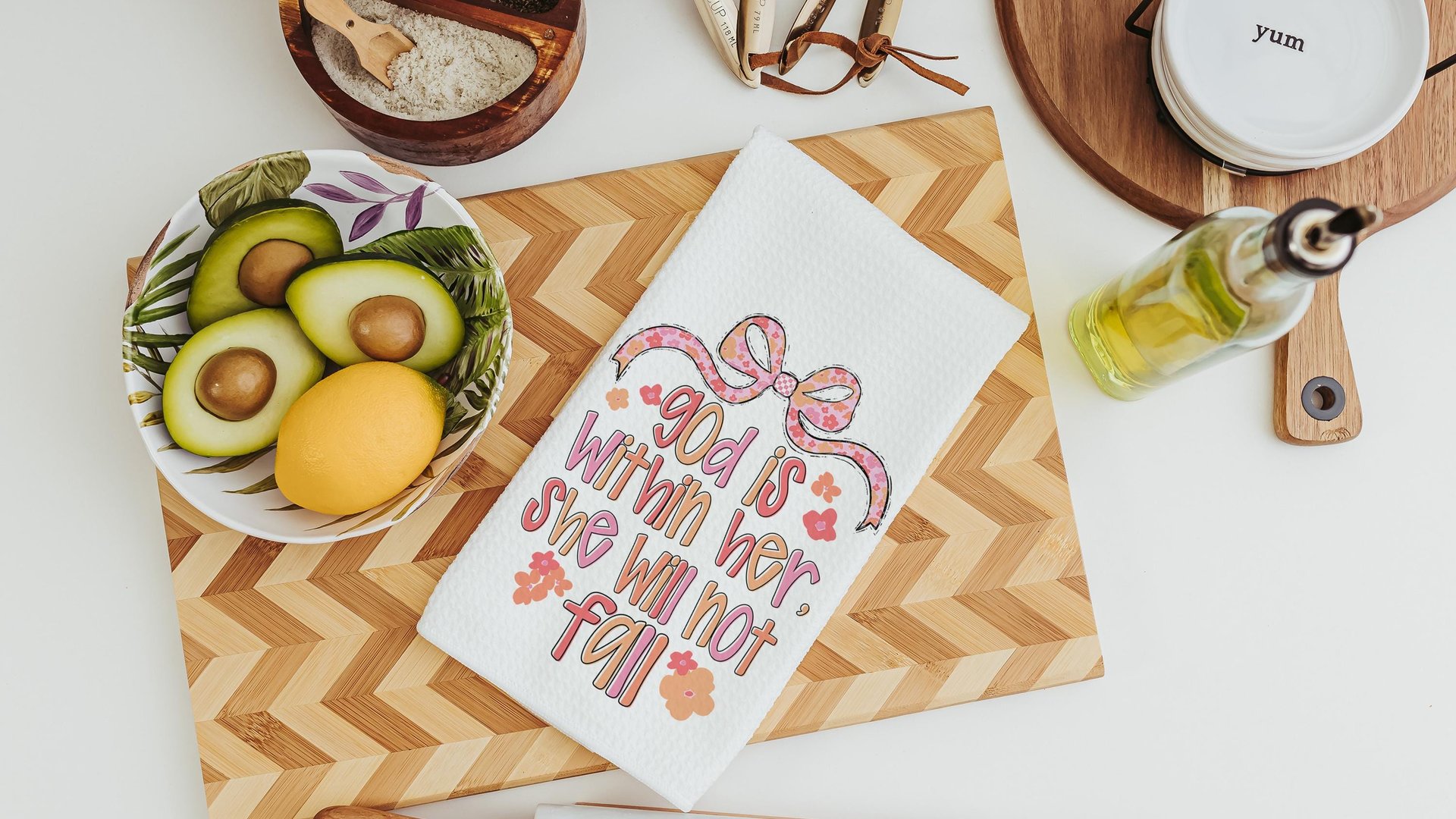 Psalm 46:5 Bible verse kitchen towels, faith gift for her, God is within her Christian coquette hand towels for bathroom, prayer warrior