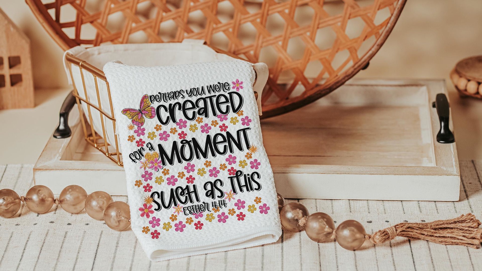 perhaps you were created for Esther 4 14 kitchen towels for bridal shower, Christian kitchen finds, faith gift for her, floral kitchen decor