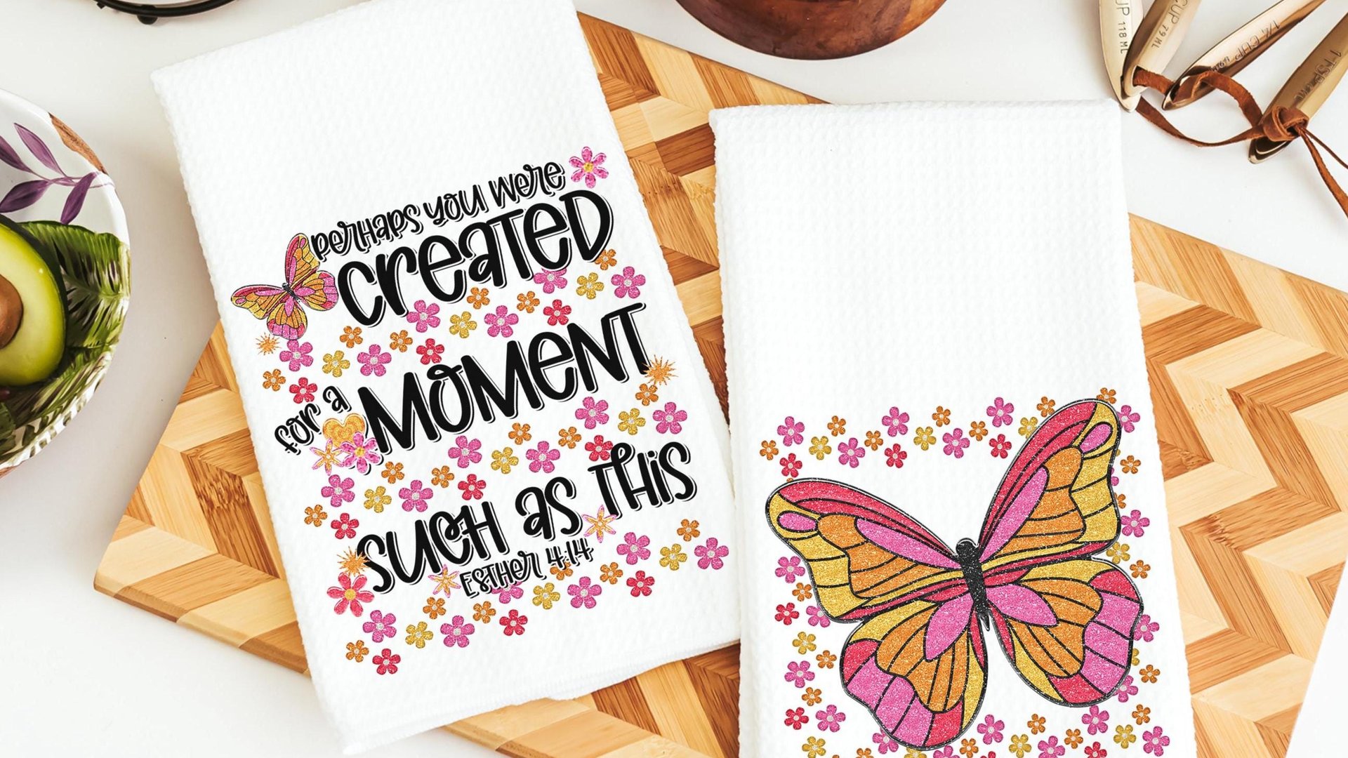 perhaps you were created for Esther 4 14 kitchen towels for bridal shower, Christian kitchen finds, faith gift for her, floral kitchen decor