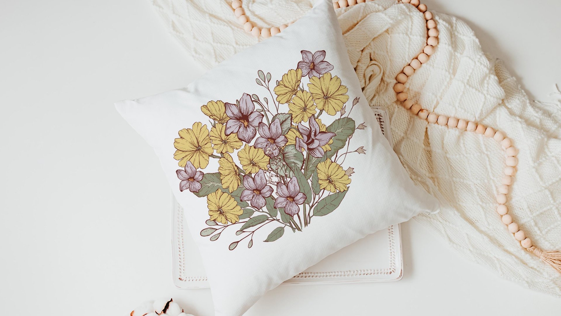 purple violet throw pillow for couch floral decorative pillows for sofa, February birthday kitchen towels, February birth flower gifts for