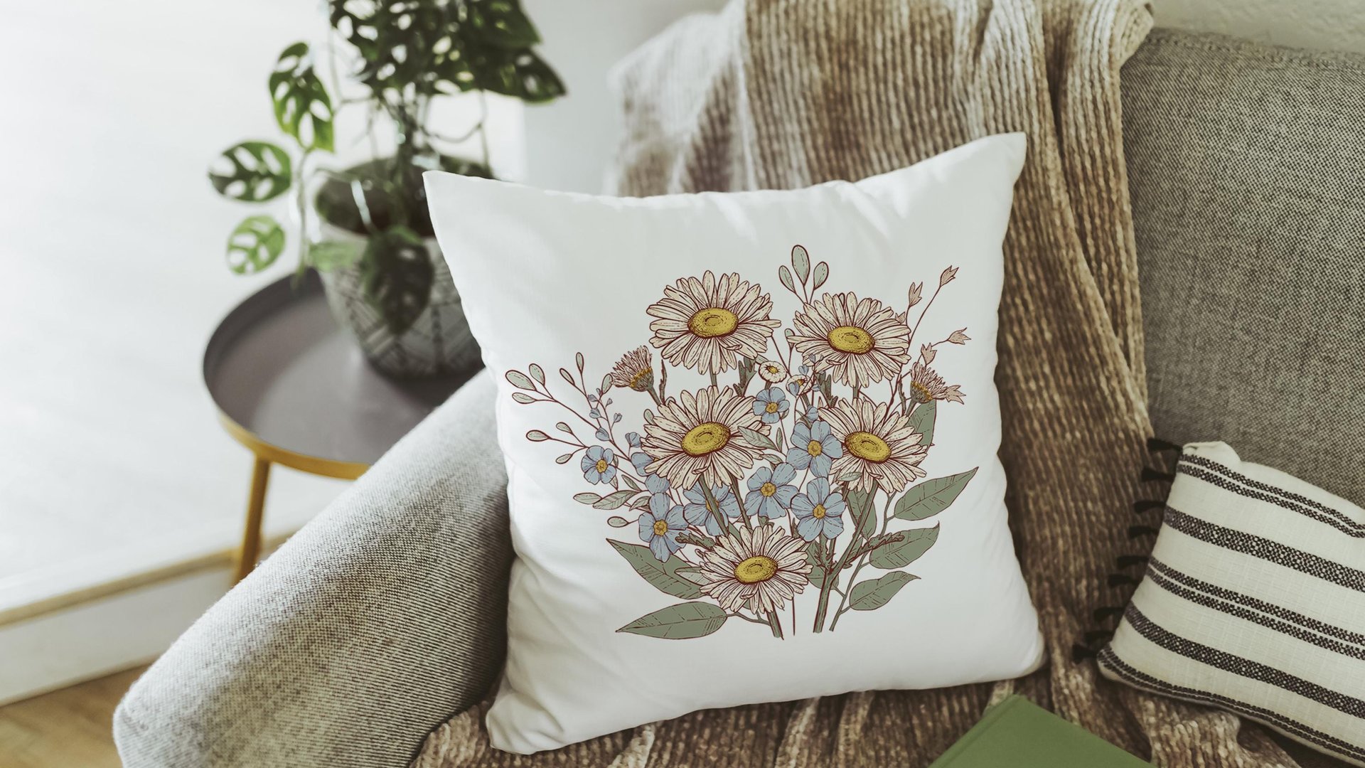 sweet pea throw pillows for couch boho daisy gifts for women, April birth flower gifts for friends, April kitchen towels for gifts, best