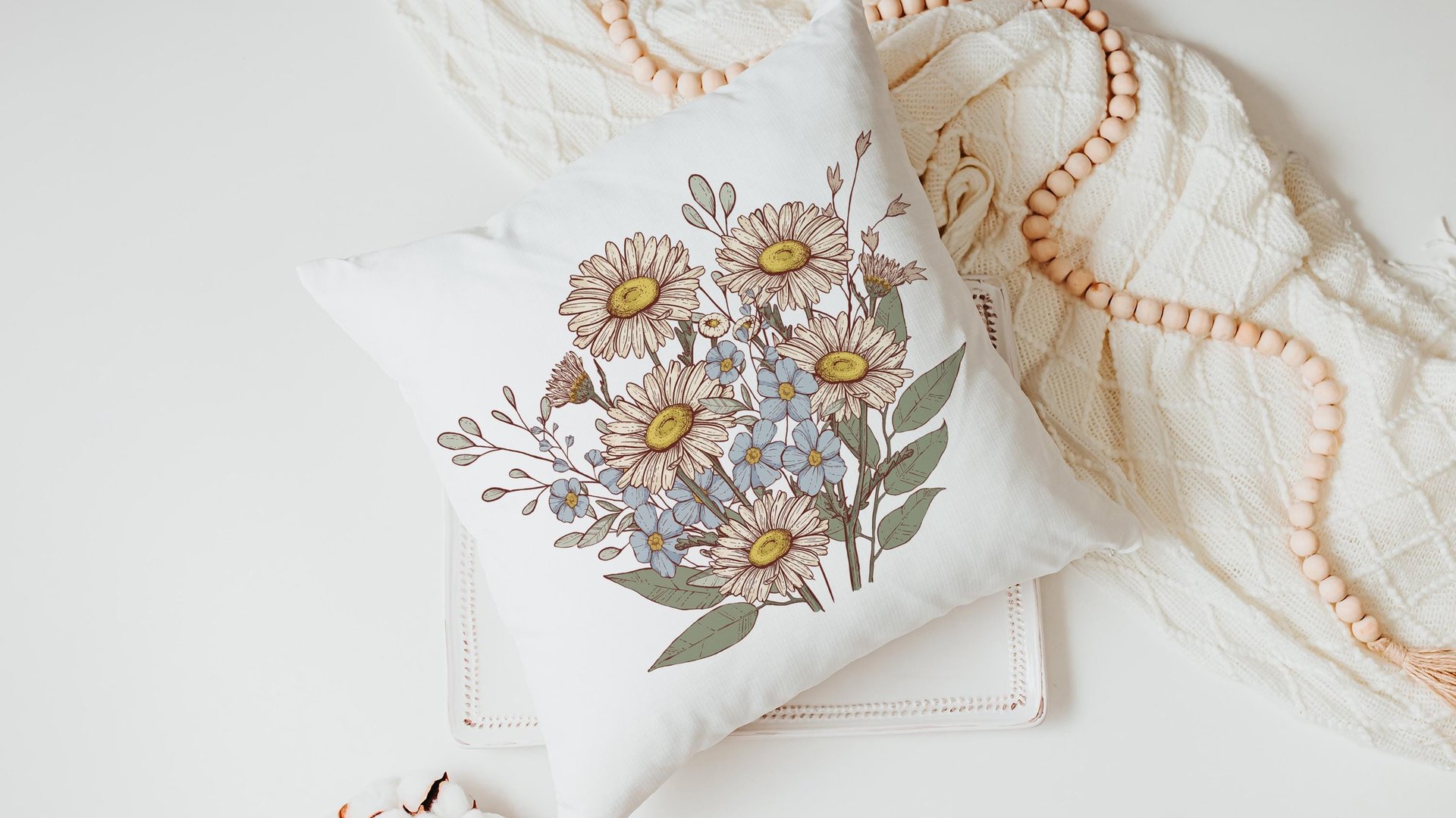 sweet pea throw pillows for couch boho daisy gifts for women, April birth flower gifts for friends, April kitchen towels for gifts, best