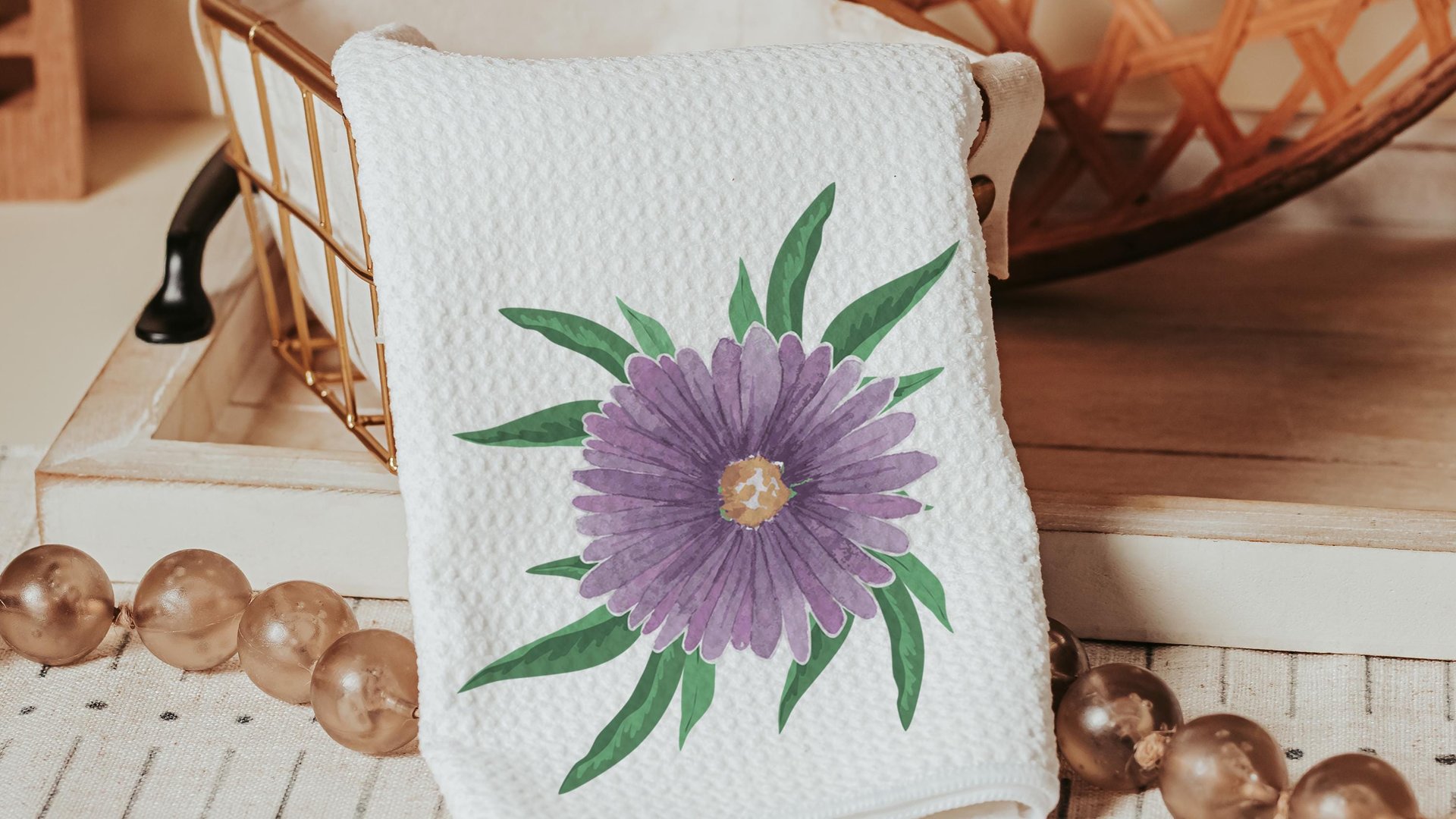 purple aster throw pillows for couch, September birth flower gift for friend, September birthday gifts for sister, aster flower hand towels