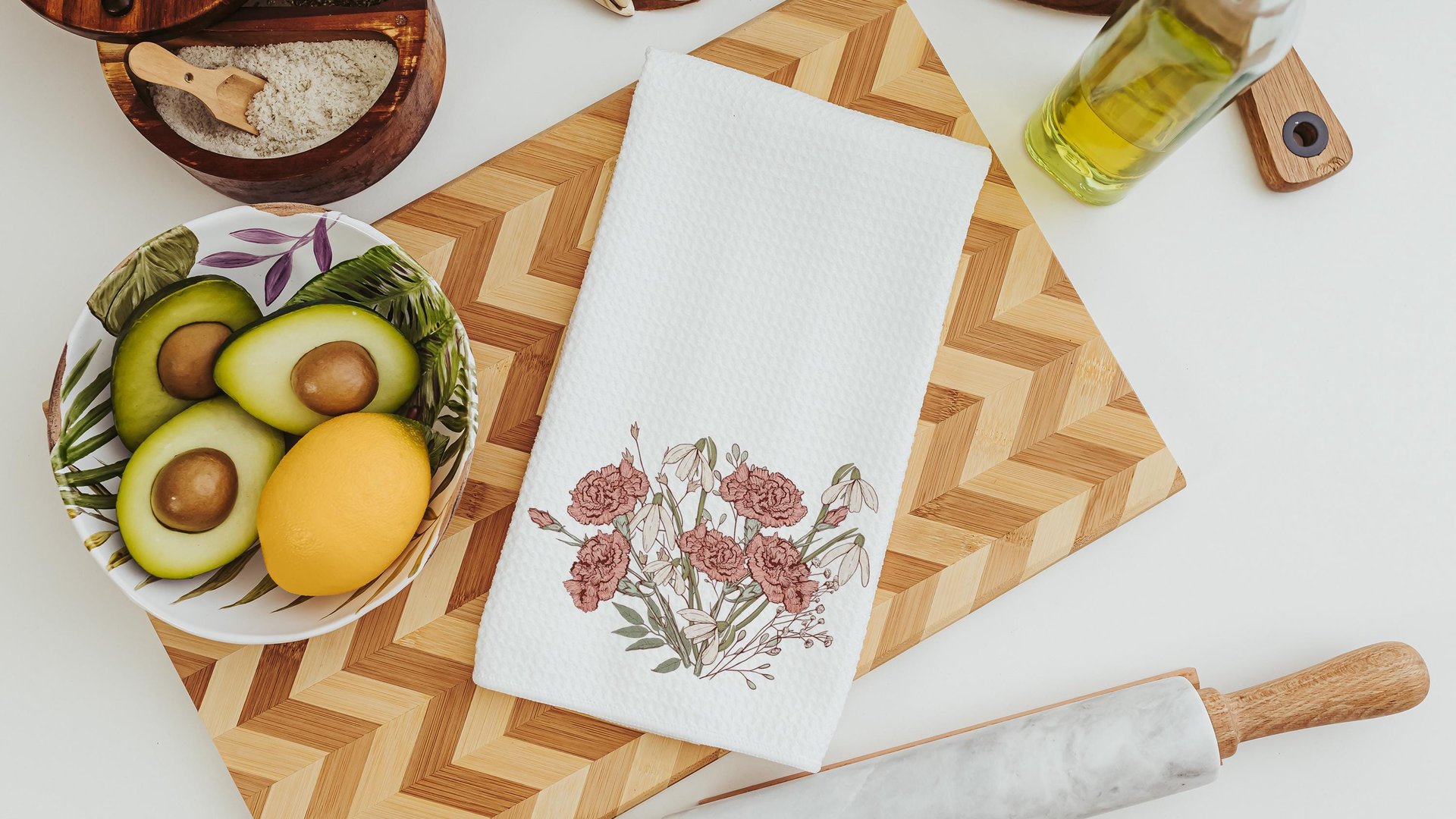 carnation flower hand towels for bathroom, January birth flower gift for friend birthday gifts for her, snowdrop flower kitchen towels, 1st