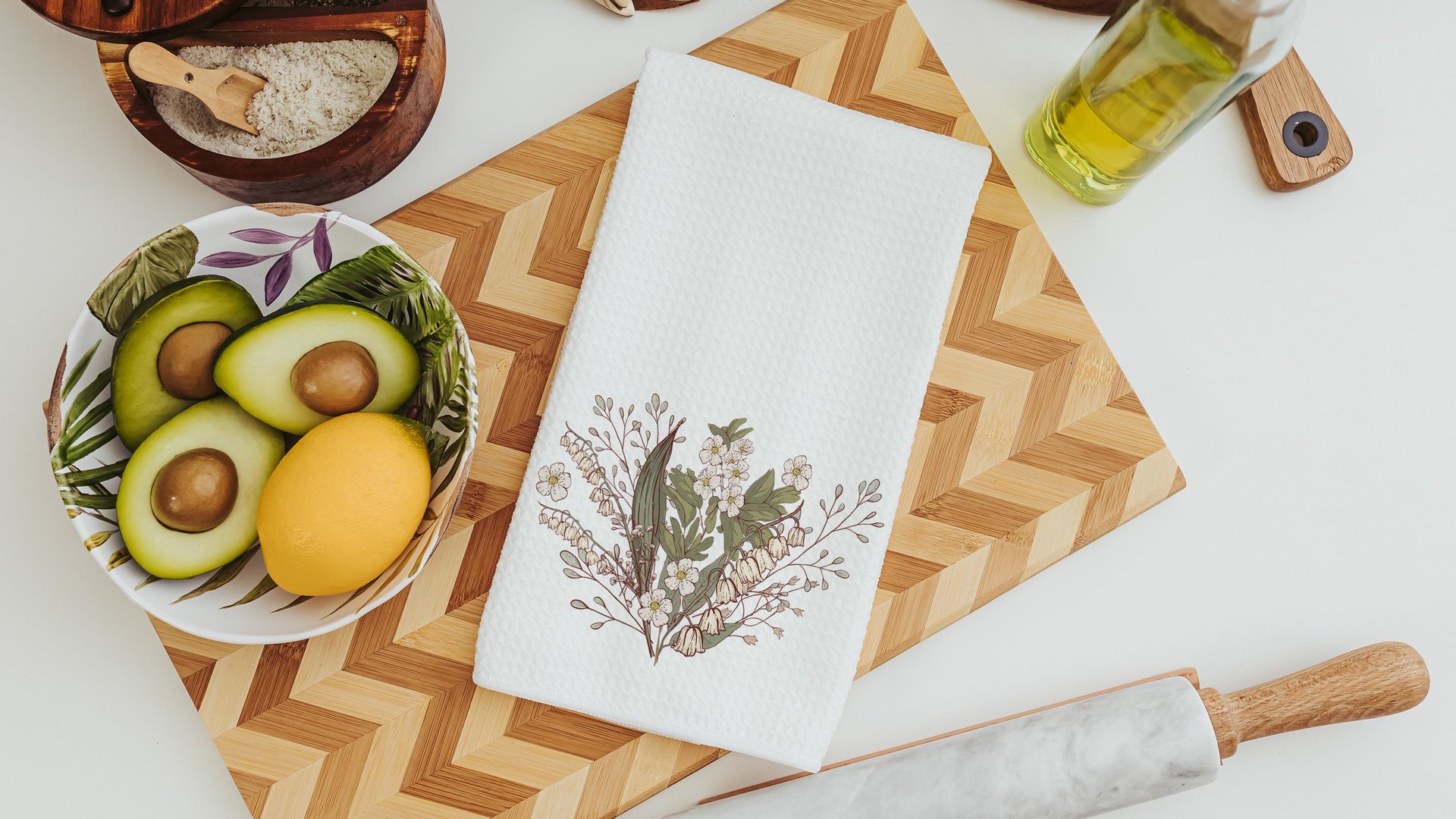 lily of the valley flower kitchen towel cottage kitchen decor, May birth flower gift for friend birthday gifts for her, hawthorn flower tea