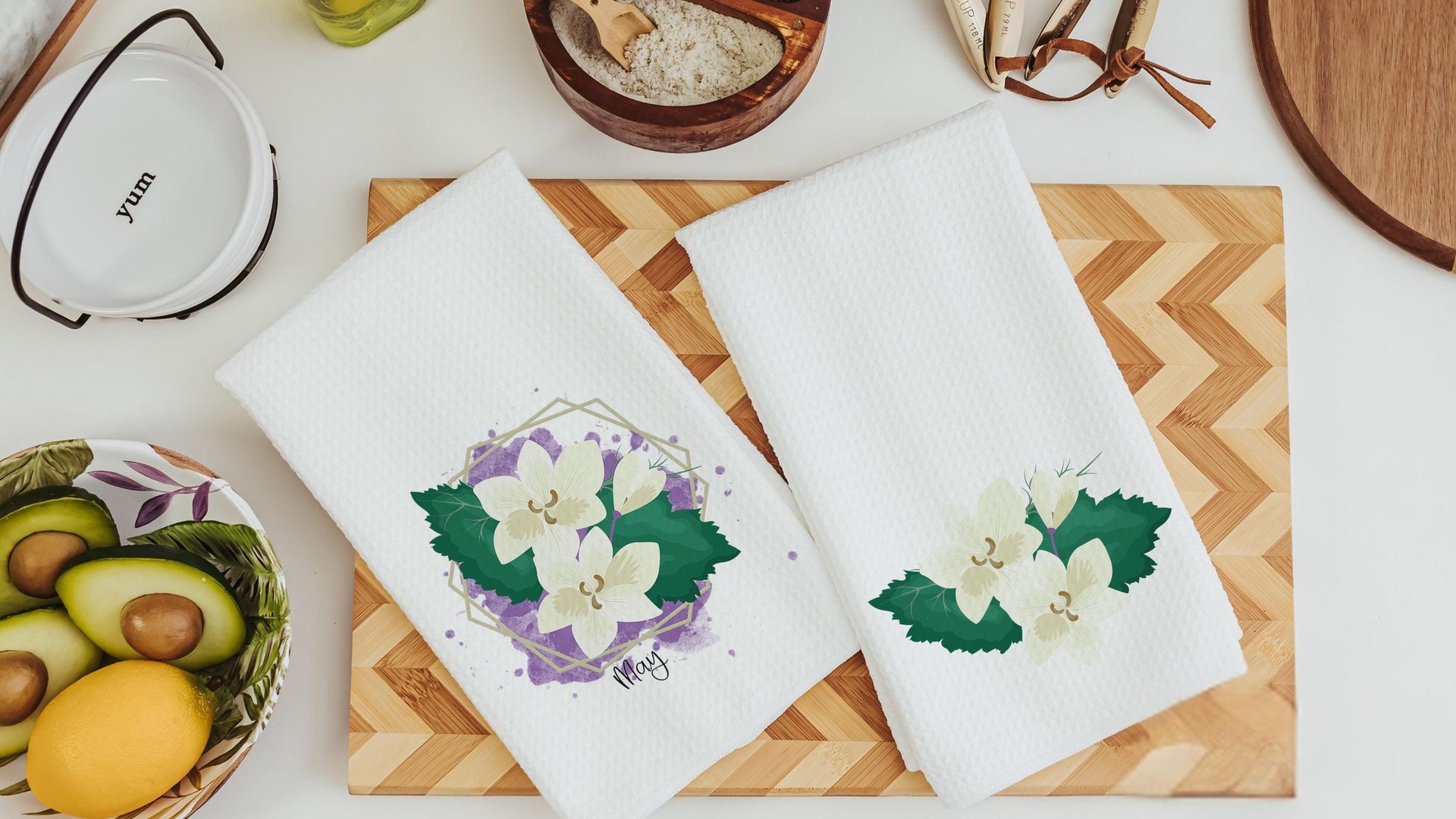 custom May birth flower throw pillow for sofa, Lily of the Valley kitchen towel, May birthday gifts for her, botanical throw pillow covers