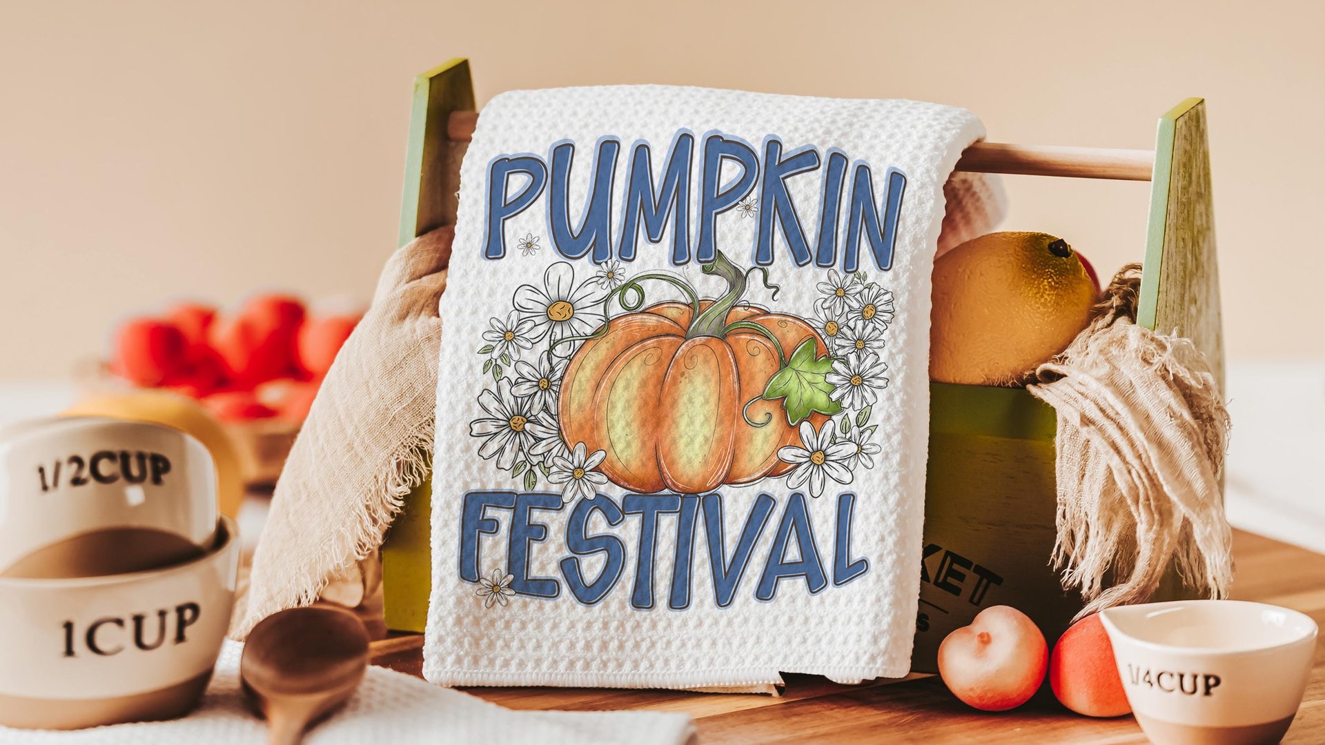pumpkin festival fall kitchen towel for mom, gardening gifts for women, pumpkin kitchen decor, pumpkin patch autumn hand towels for bathroom