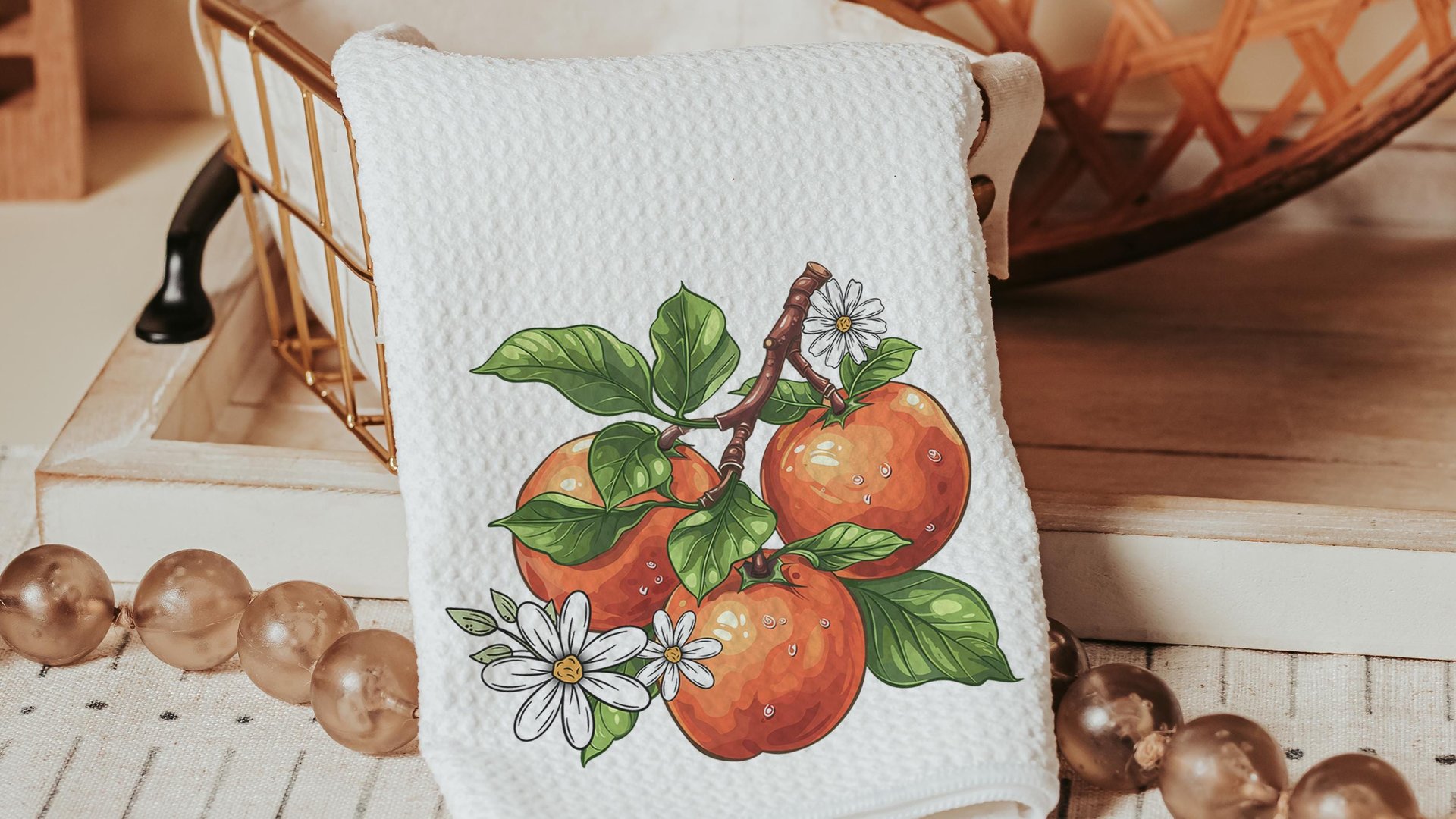 persimmon festival fruit kitchen towels for summer hand towels for bathroom, persimmon decor, Indiana gifts, persimmon botanical kitchen