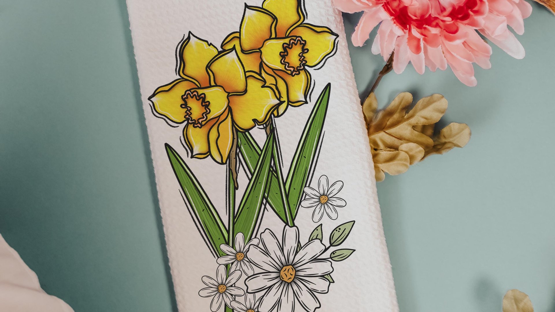 daffodil festival daffodil kitchen towels for summer hand towels for bathroom, floral kitchen decor, Nantucket gifts, gardener gifts for
