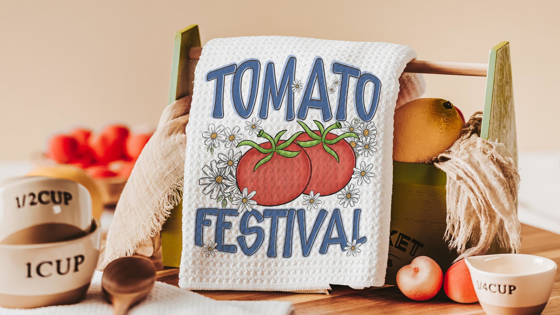 tomato festival tomato kitchen towels for mom, gardening gifts for women, tomato girl summer kitchen decor, cute hand towels guest bath