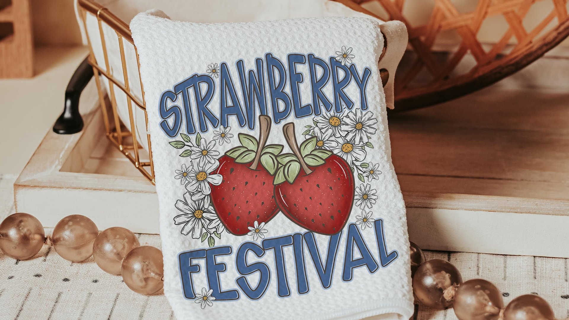 strawberry kitchen towel for mom, berry good time strawberry festival summer vibes fruit kitchen decor, cute hand towels for bathroom, best