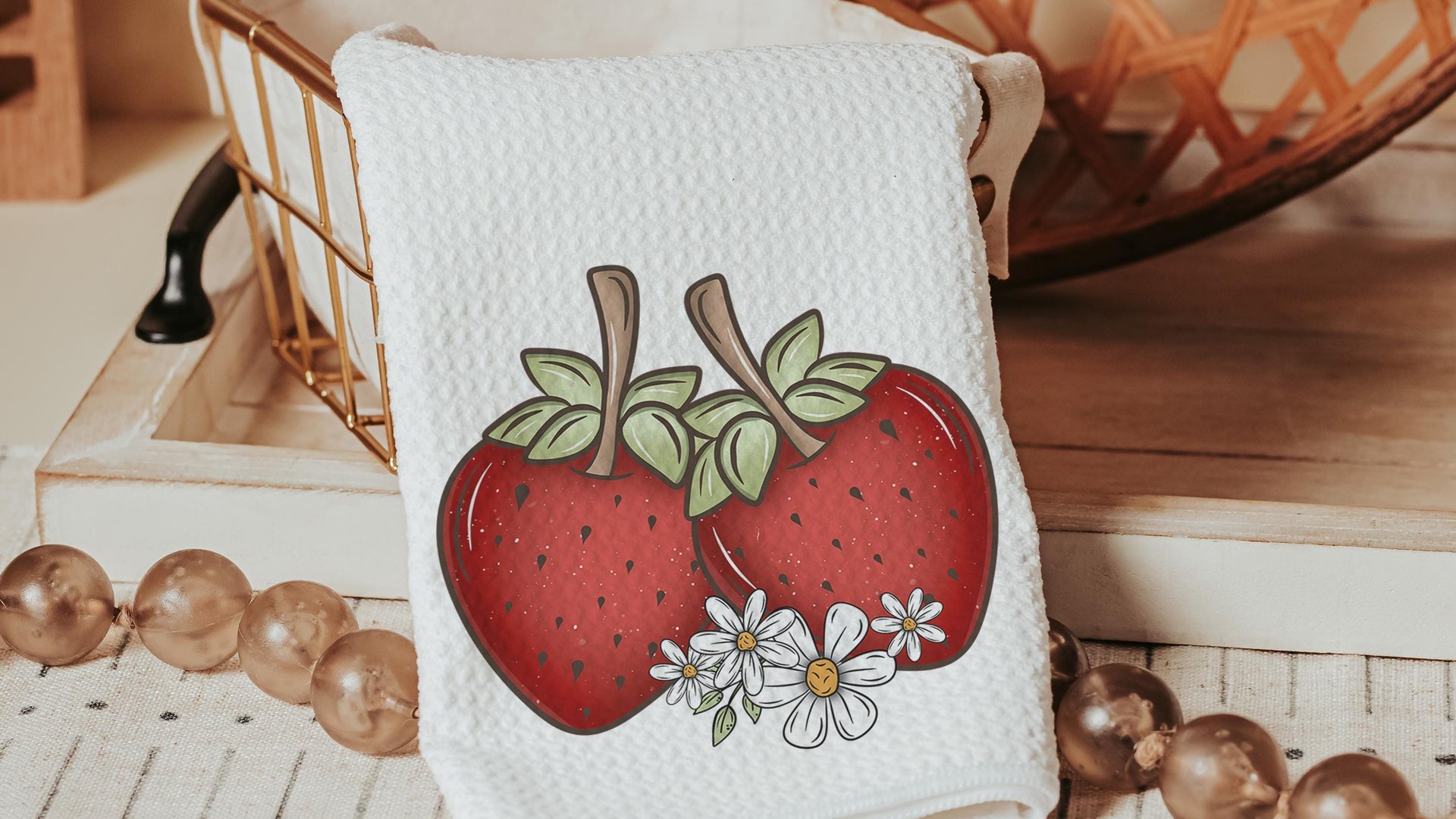 strawberry kitchen towel for mom, berry good time strawberry festival summer vibes fruit kitchen decor, cute hand towels for bathroom, best