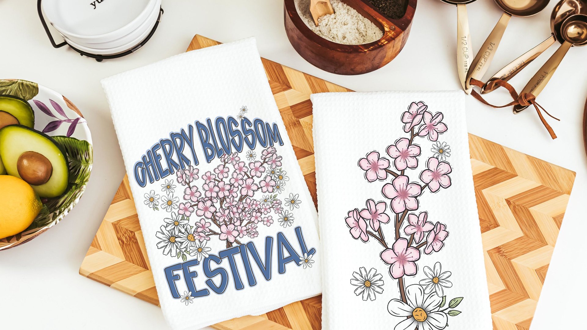 cherry blossom festival Sakura kitchen towels for summer hand towels for bathroom, Japanese aesthetic floral kitchen decor, Washington DC