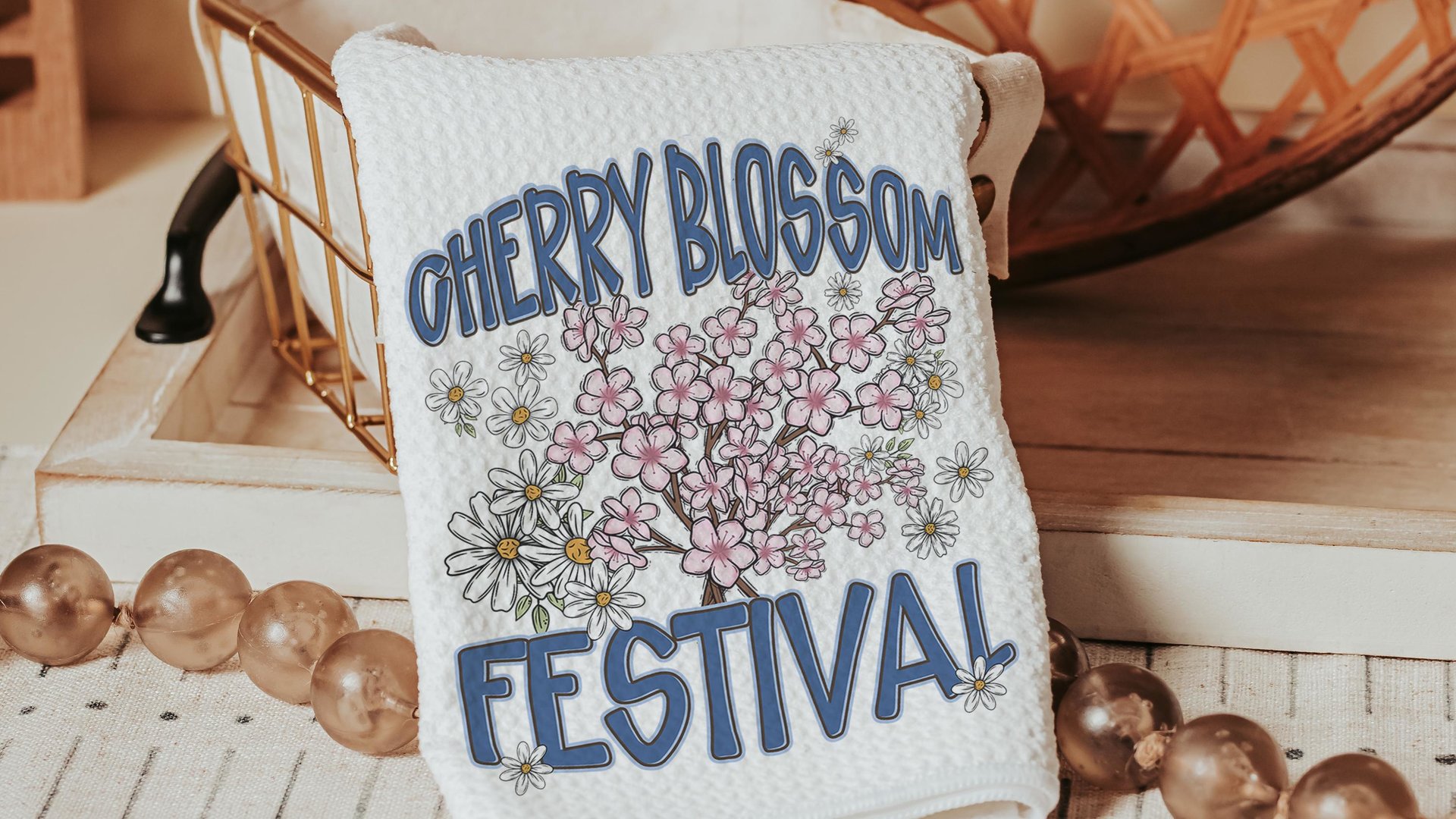 cherry blossom festival Sakura kitchen towels for summer hand towels for bathroom, Japanese aesthetic floral kitchen decor, Washington DC