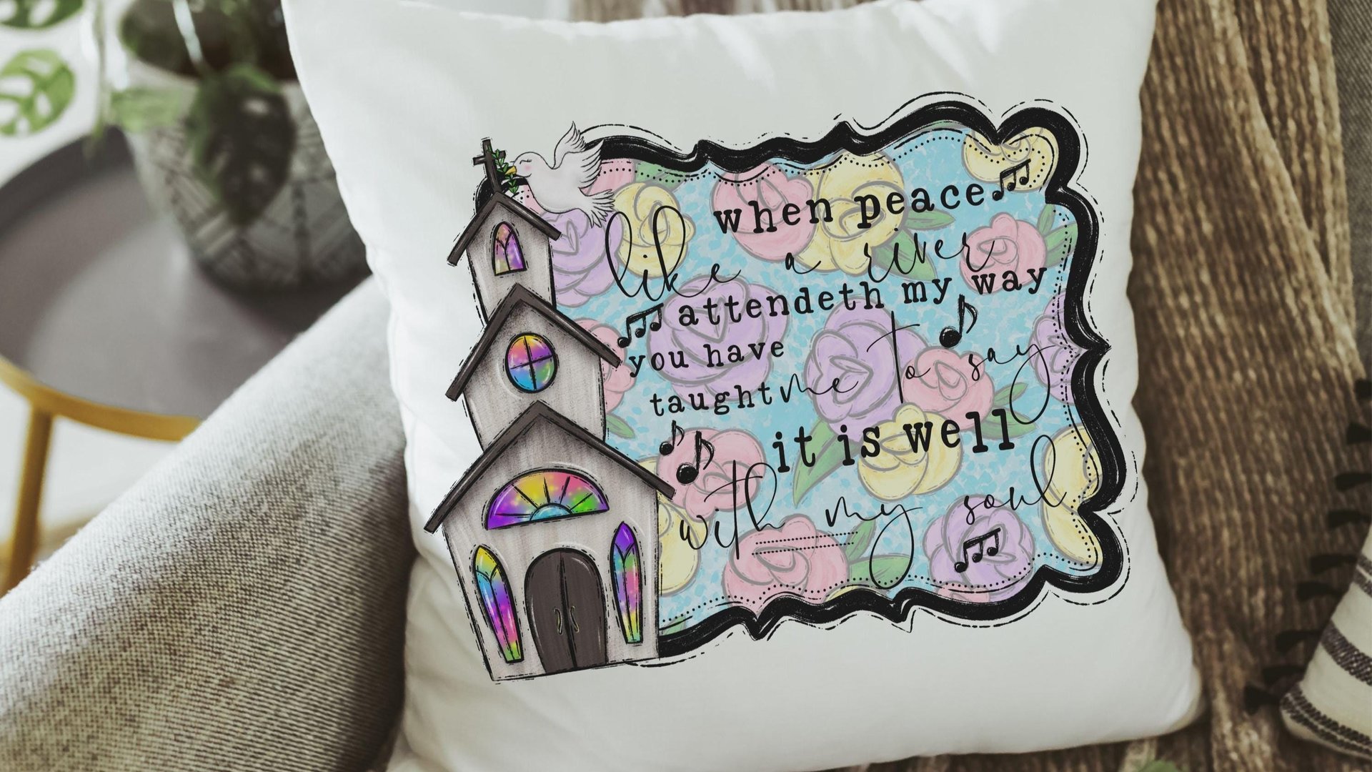 it is well with my soul hymn pillow for couch, floral Christian gifts for women faith throw pillow covers 18x18, religious gifts for Mom