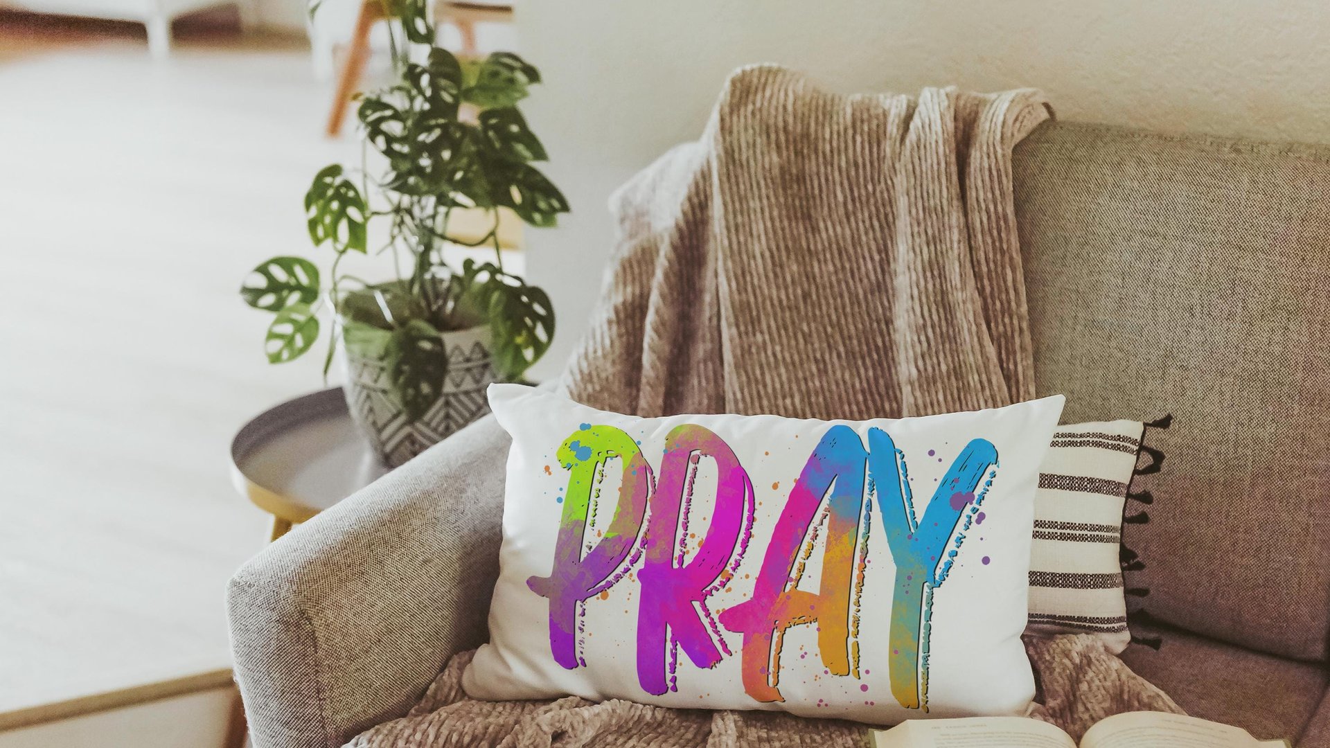 pray pillow for chair, neon decor, trendy decorative throw pillows best sellers, bright Christian lumbar pillow for bed, prayer warrior gift
