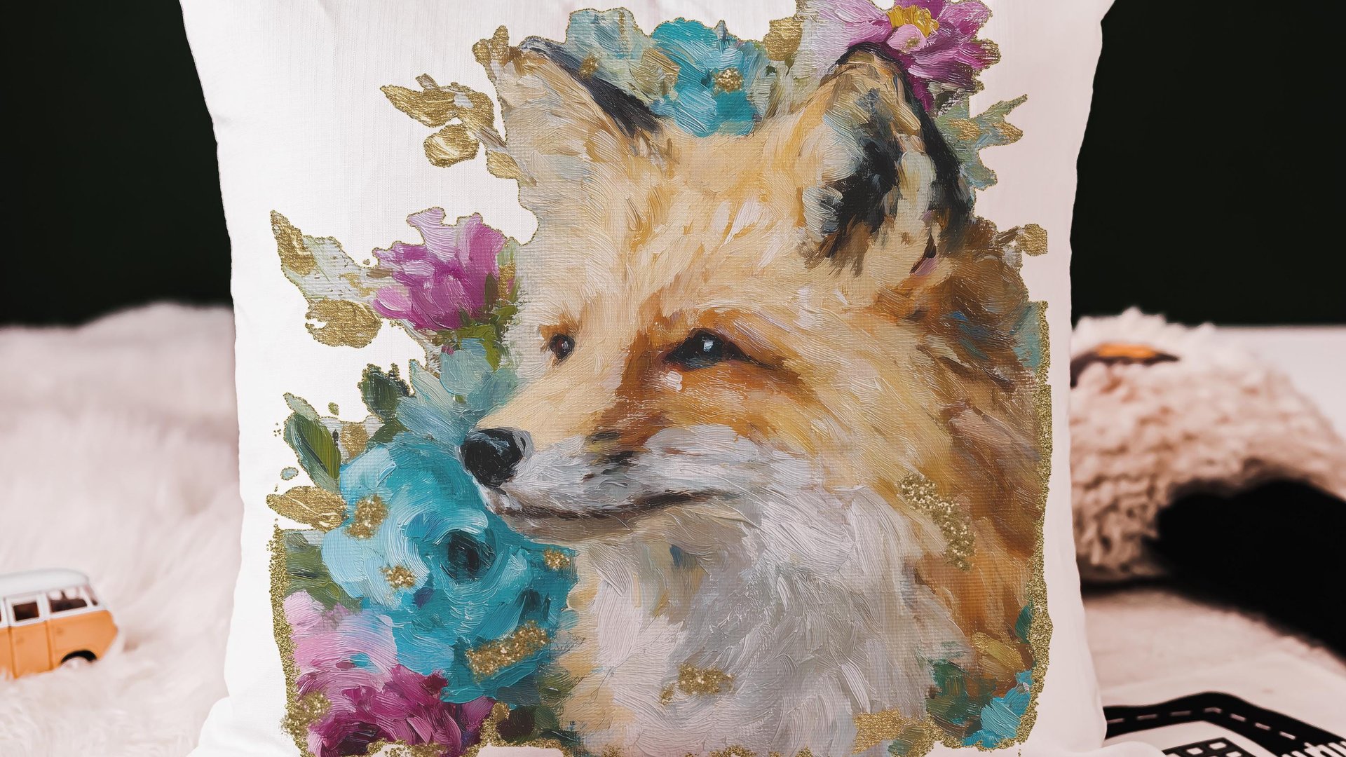 watercolor fox throw pillow for dorm, floral fox bedroom decor, fox gifts for women, whimsical woodland nursery decor, college gifts for