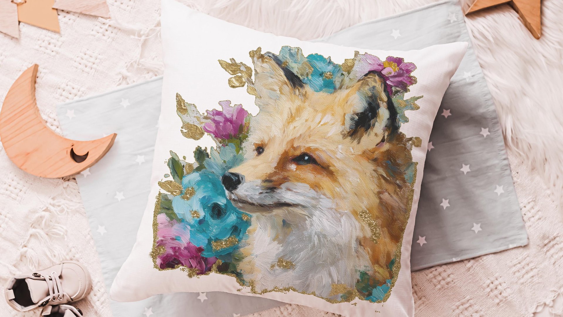 watercolor fox throw pillow for dorm, floral fox bedroom decor, fox gifts for women, whimsical woodland nursery decor, college gifts for