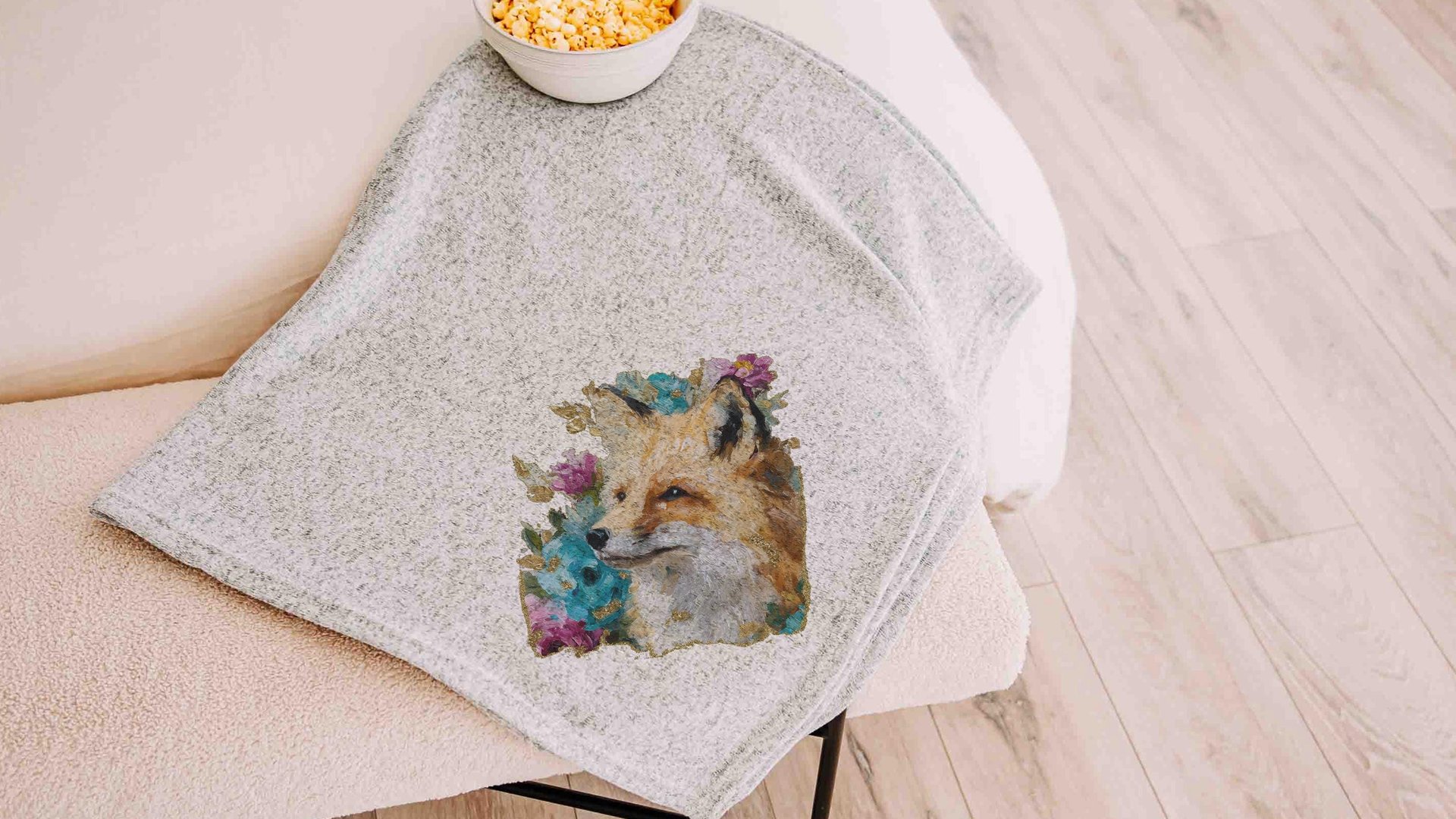 watercolor fox throw blanket for armchair, cozy gifts for sister, college dorm decor for girls, fox gifts for women, snuggle blanket 50x60