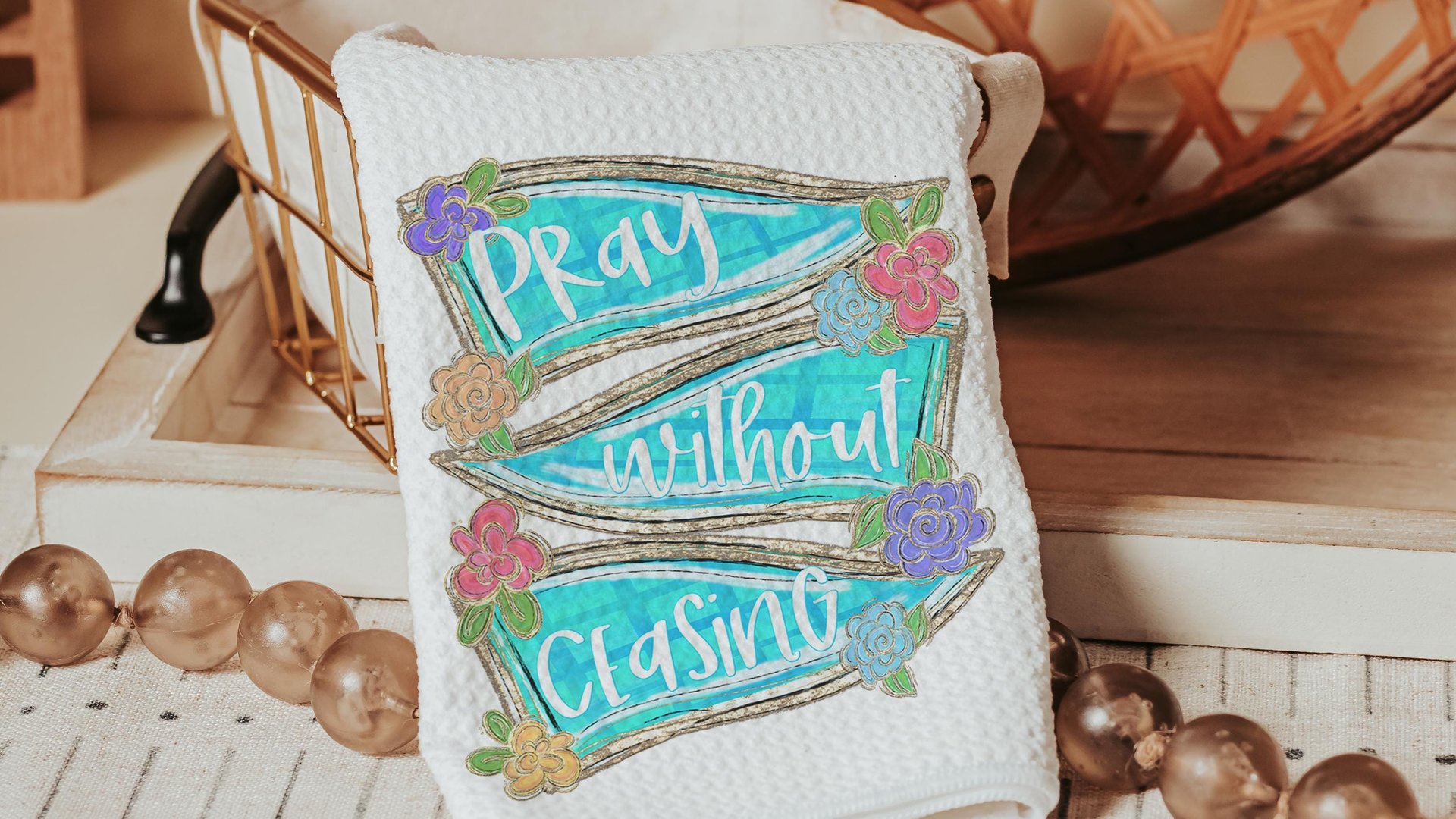 pray without ceasing tea towel for friend, scripture throw pillow for bed, 1 Thessalonians 5:17 Bible verse kitchen decor, Christian gifts