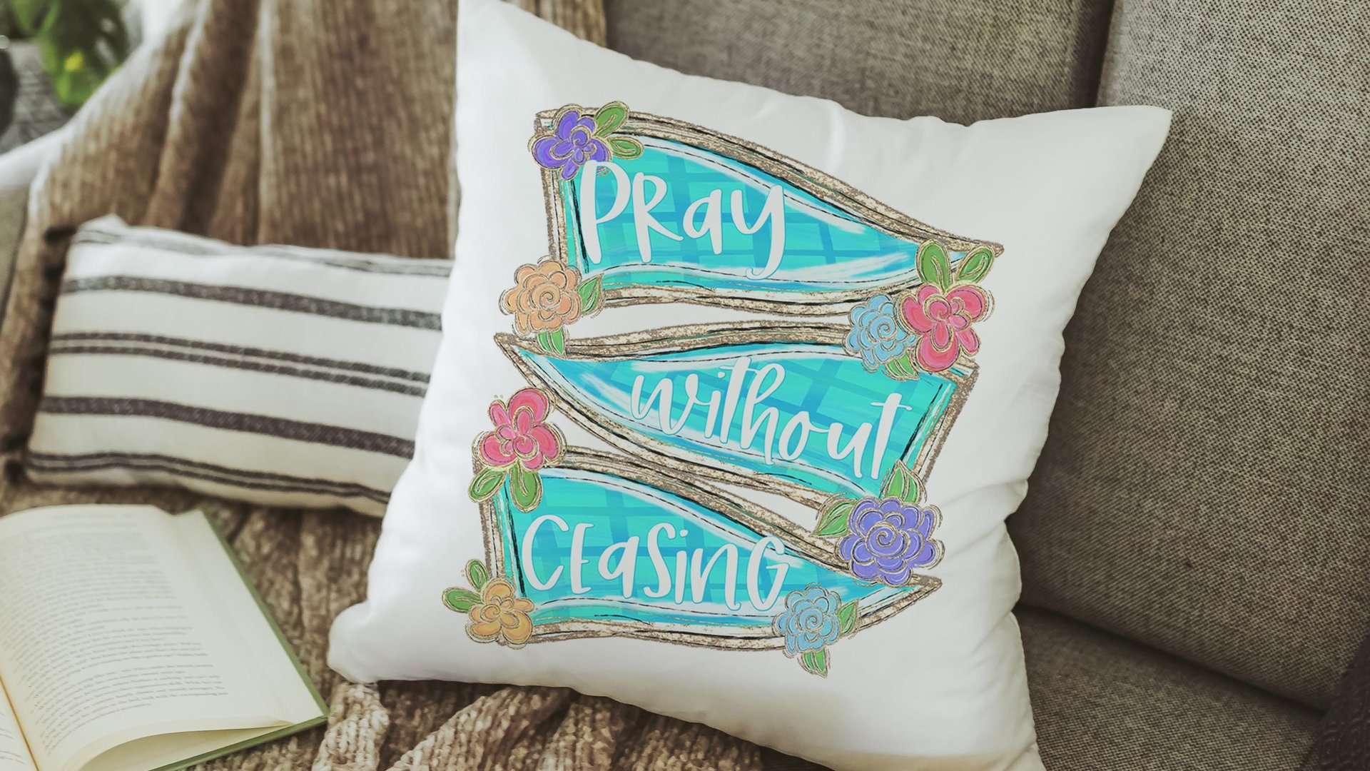 pray without ceasing tea towel for friend, scripture throw pillow for bed, 1 Thessalonians 5:17 Bible verse kitchen decor, Christian gifts