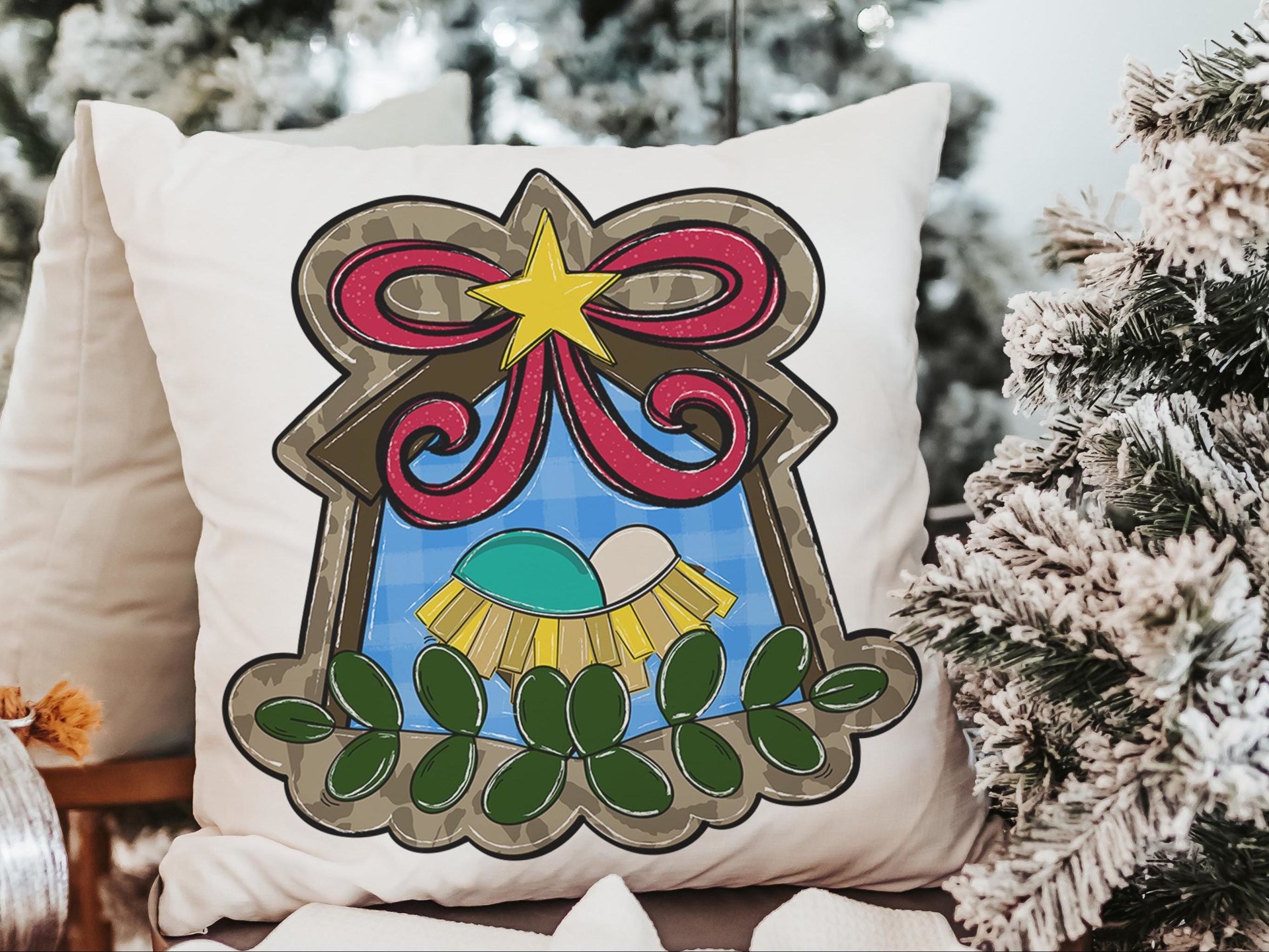 baby Jesus in the manger nativity throw pillows for couch religious Christmas gifts for godmother, holiday hosting decor home decor gift
