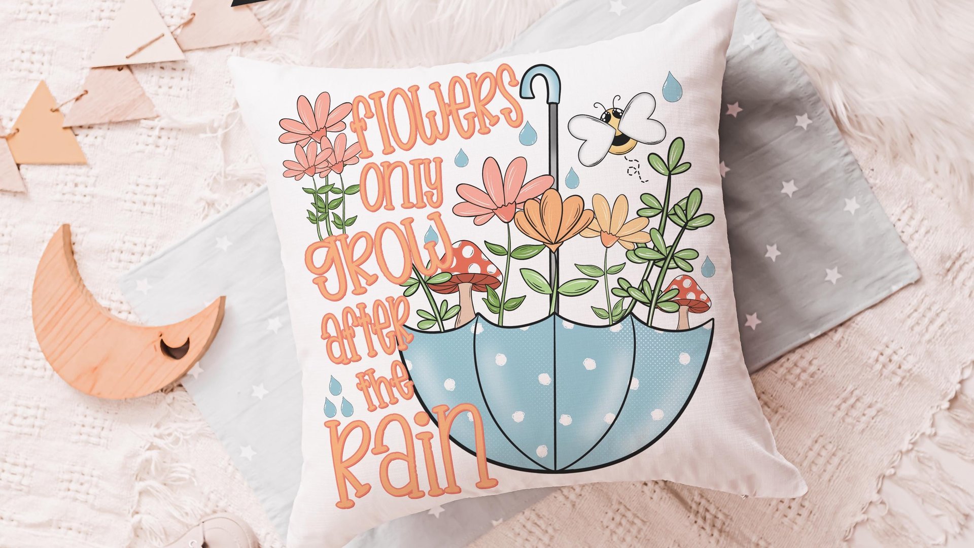 after the rain inspirational decorative pillows for girls, reading nook decor, floral throw pillow covers 18 x 18, wildflower nursery decor