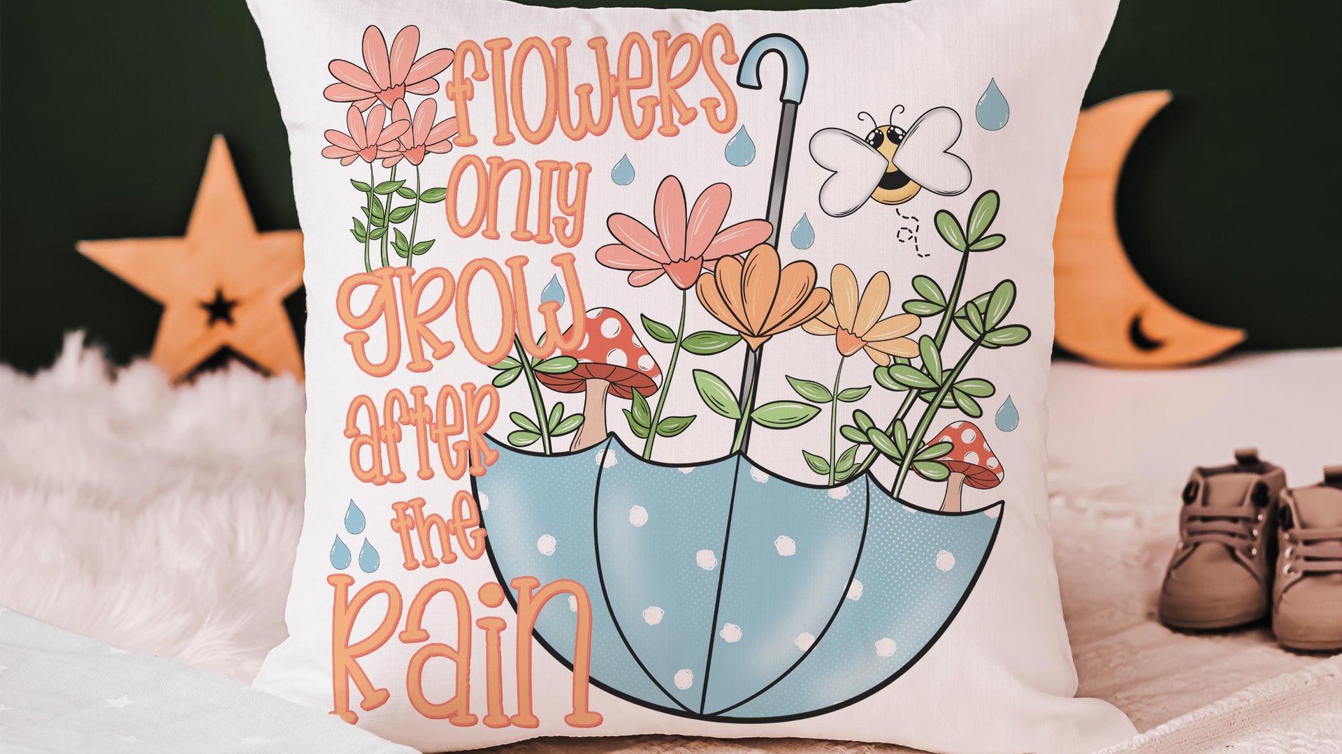 after the rain inspirational decorative pillows for girls, reading nook decor, floral throw pillow covers 18 x 18, wildflower nursery decor