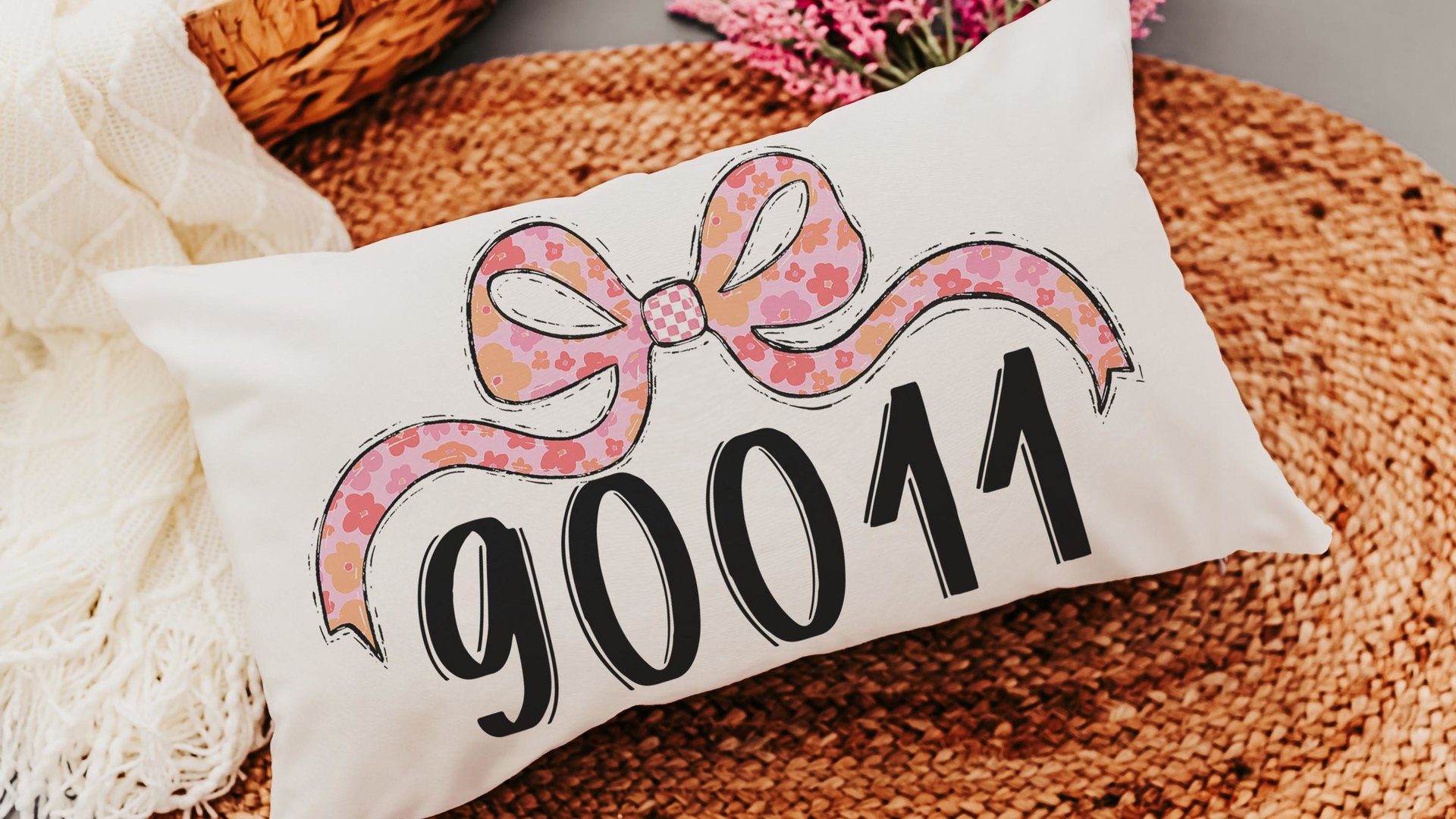 personalized black and white checkered coquette throw pillow for dorm, college gifts for her, custom zip code pillow, college dorm decor for