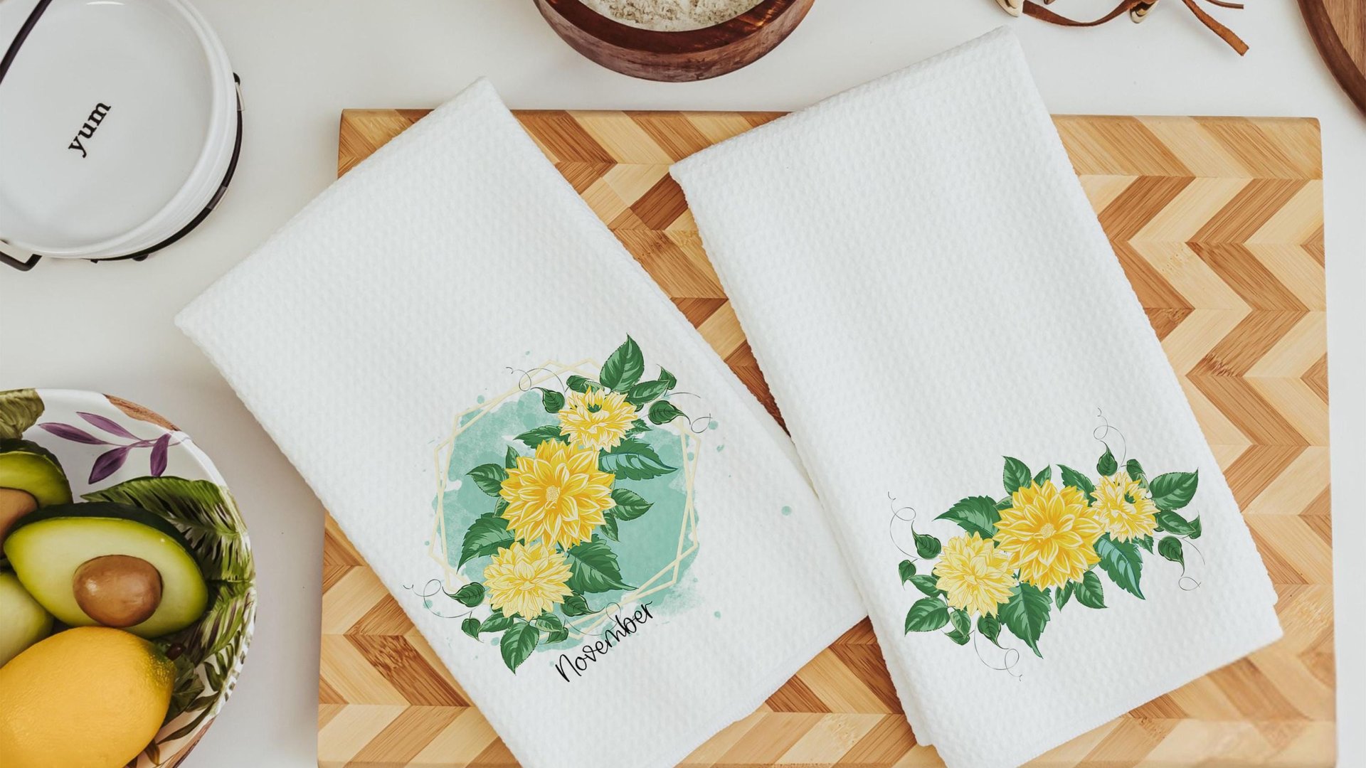 chrysanthemum flower throw pillows for bed, November birth flower gift for her, floral kitchen towels, November birthday gifts for sister