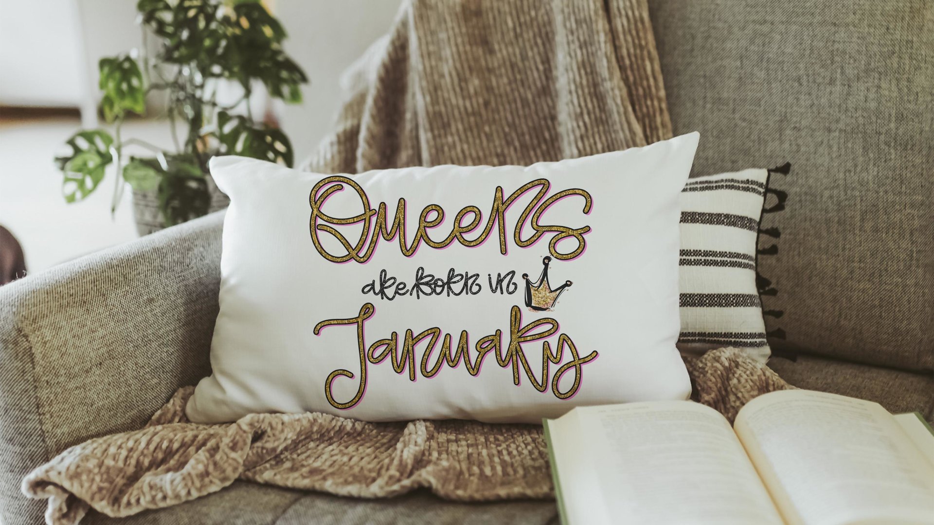 queens are born in January lumbar pillow for bed, January birthday gifts for sisters, college dorm decor for girls, fun throw pillows for