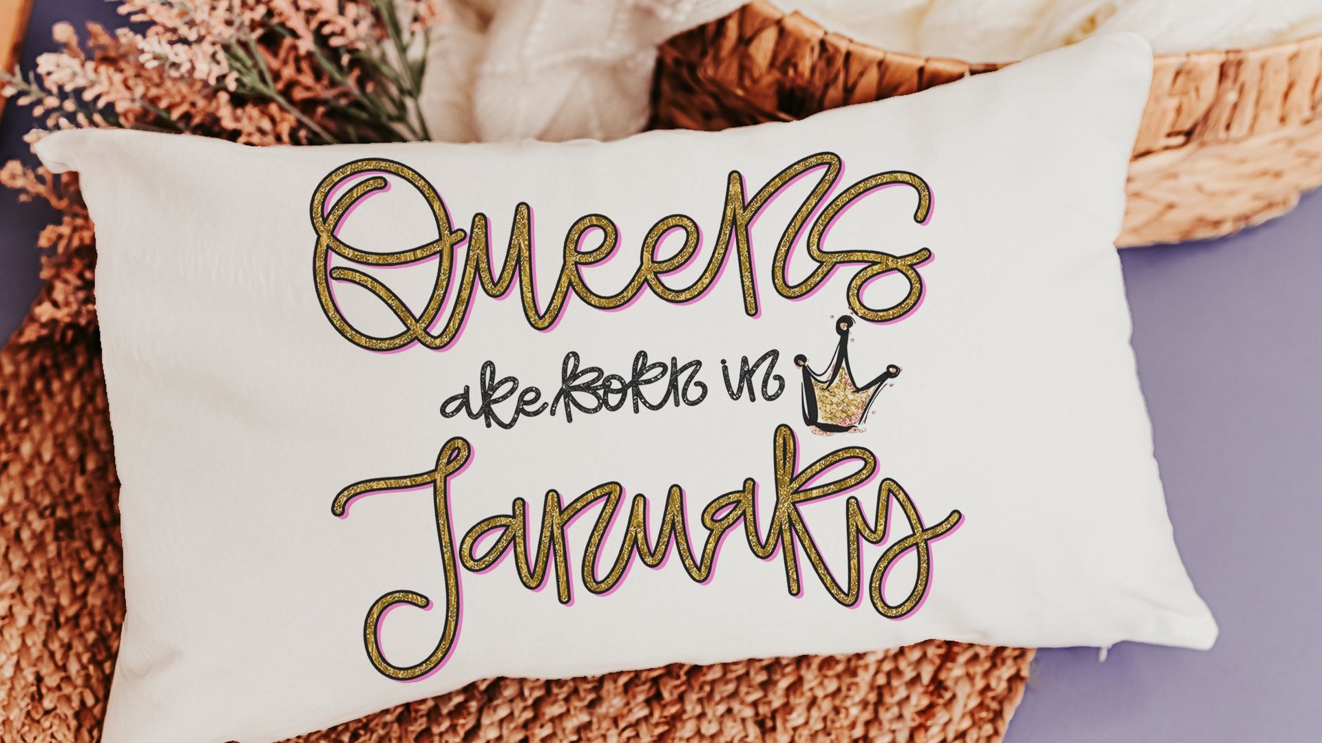 queens are born in January lumbar pillow for bed, January birthday gifts for sisters, college dorm decor for girls, fun throw pillows for