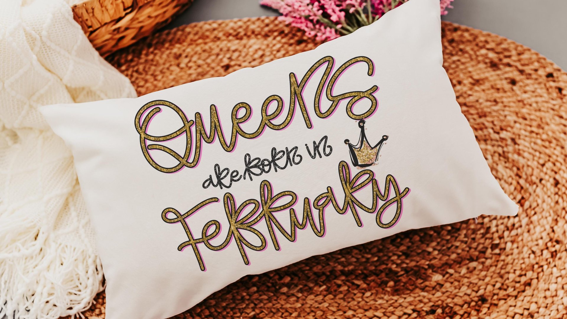 queens are born in February lumbar pillow for women, February birthday gifts for best friend, college dorm accessories for girls, fun throw