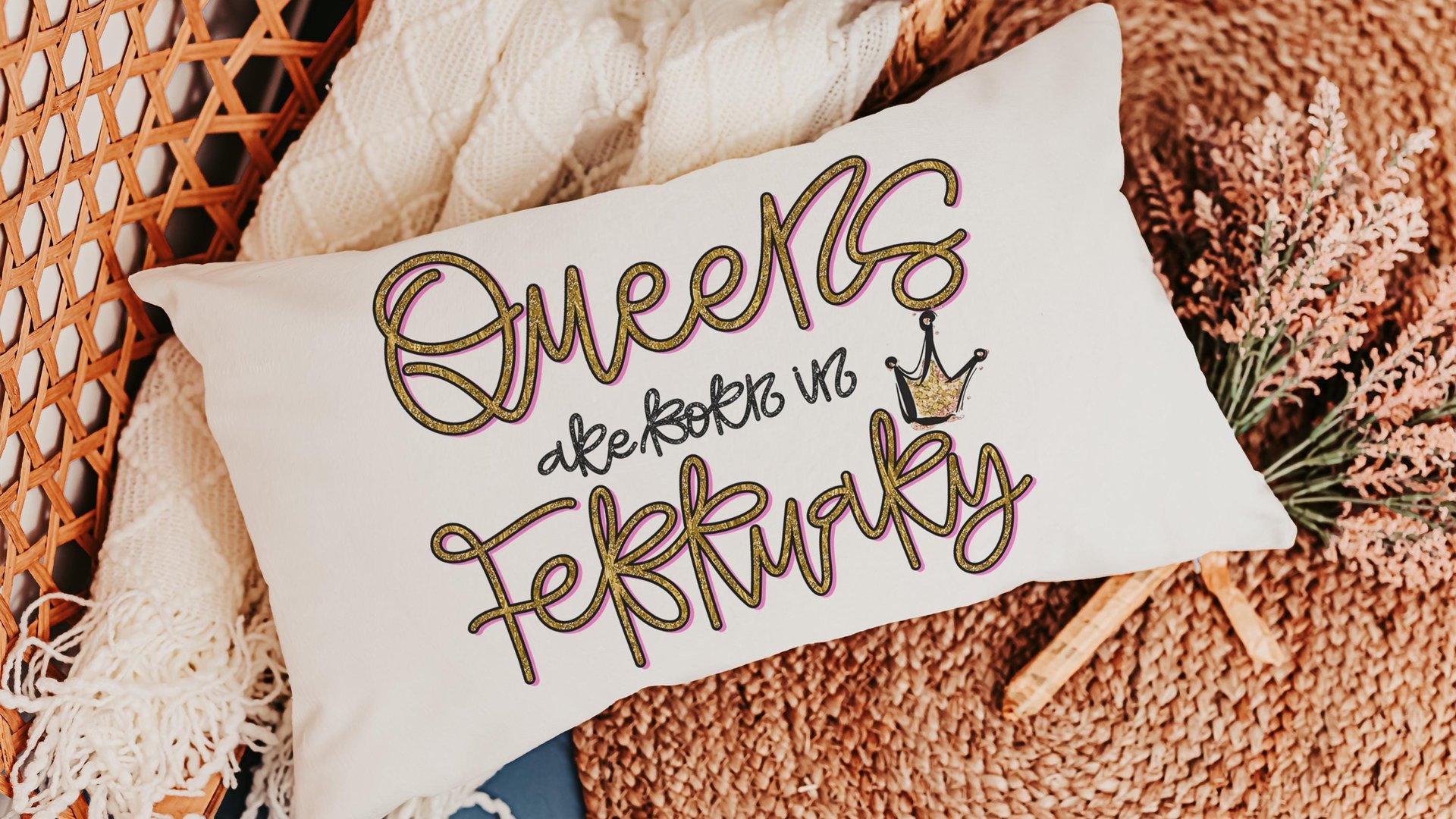 queens are born in February lumbar pillow for women, February birthday gifts for best friend, college dorm accessories for girls, fun throw
