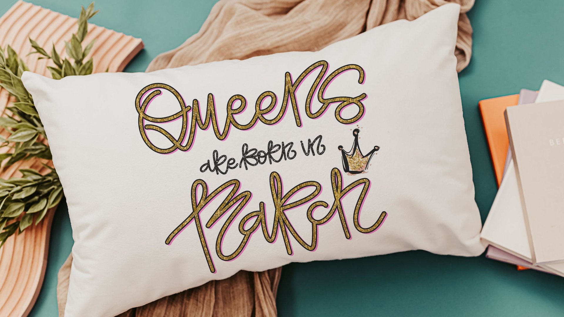 queens are born in March sassy throw pillows for bed, fun lumbar pillow cover 12x20, March birthday gifts for girls, college gifts for best