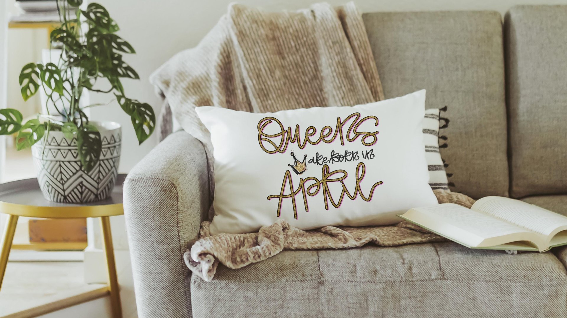 queens are born in April fun throw pillows for bed, cute lumbar pillow for living room, April birthday gifts for sister, college gifts for