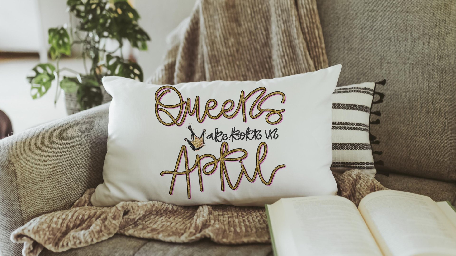 queens are born in April fun throw pillows for bed, cute lumbar pillow for living room, April birthday gifts for sister, college gifts for
