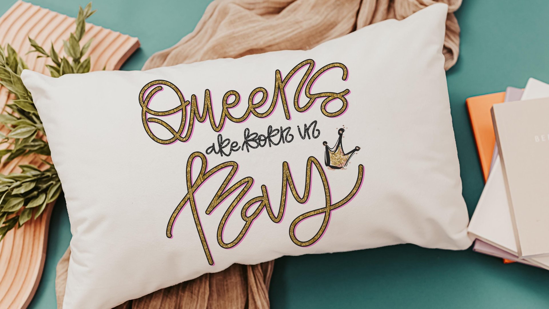 queens are born in May cute throw pillows for teens, whimsical lumbar pillows for bed, May birthday gifts for bff, college gifts for girls