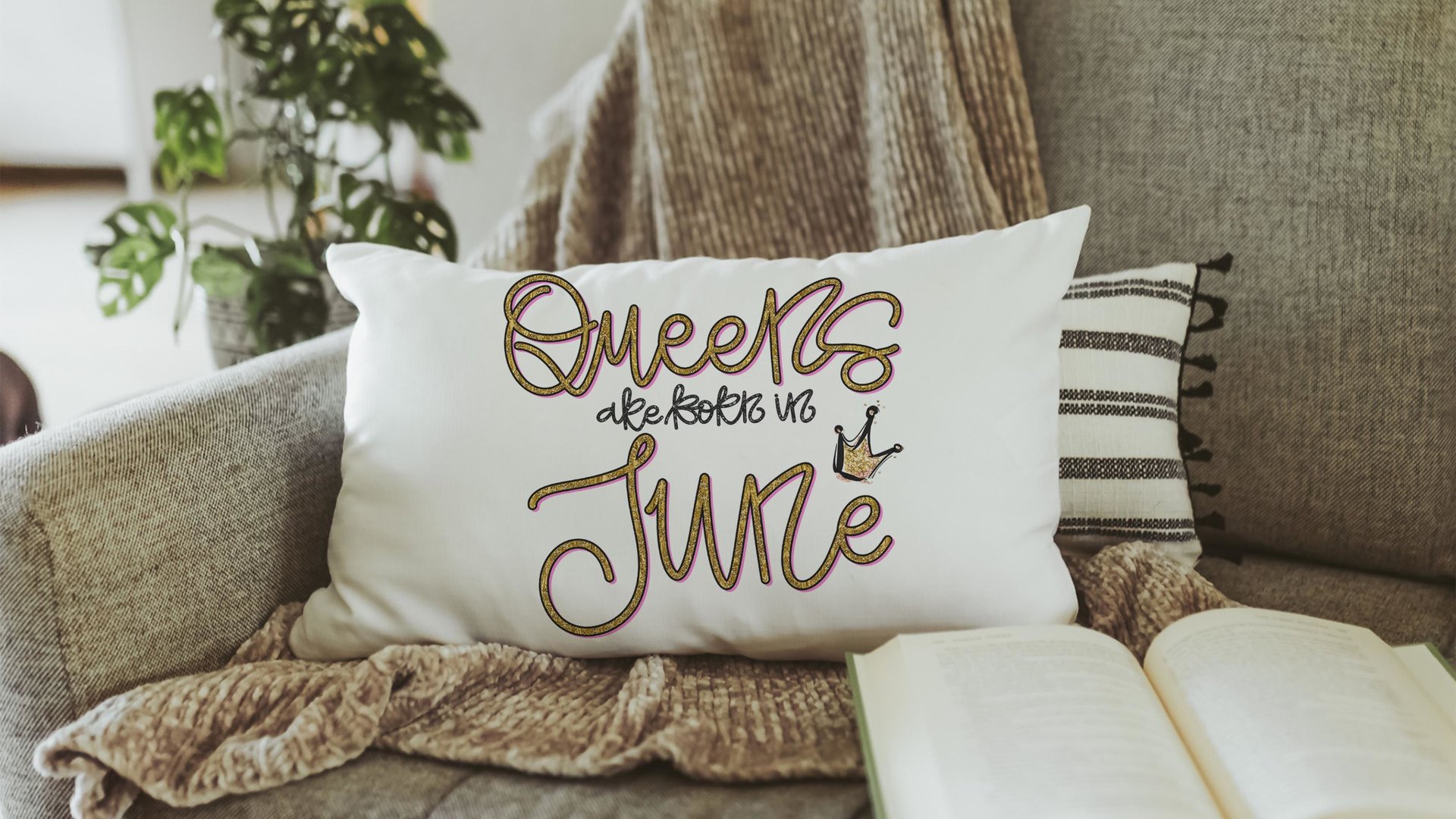 queens are born in June fun throw pillows for bedroom, June birthday gifts for her, birthday queen lumbar pillow cover 12x20, bestie gifts