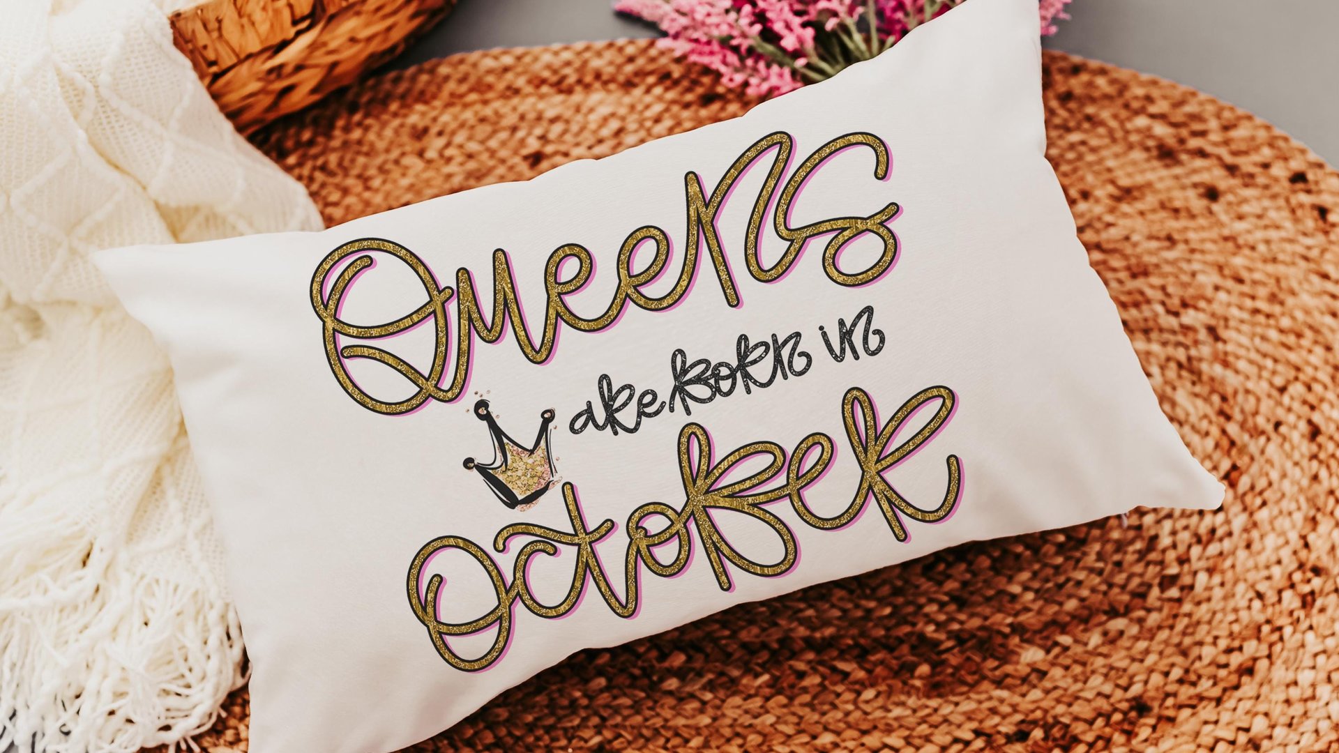 queens are born in October girly throw pillows for bed, cute lumbar pillow for living room, October birthday gifts for her, college gifts