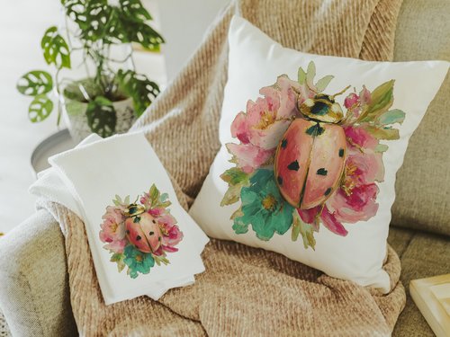 Watercolor Ladybug Throw Pillow