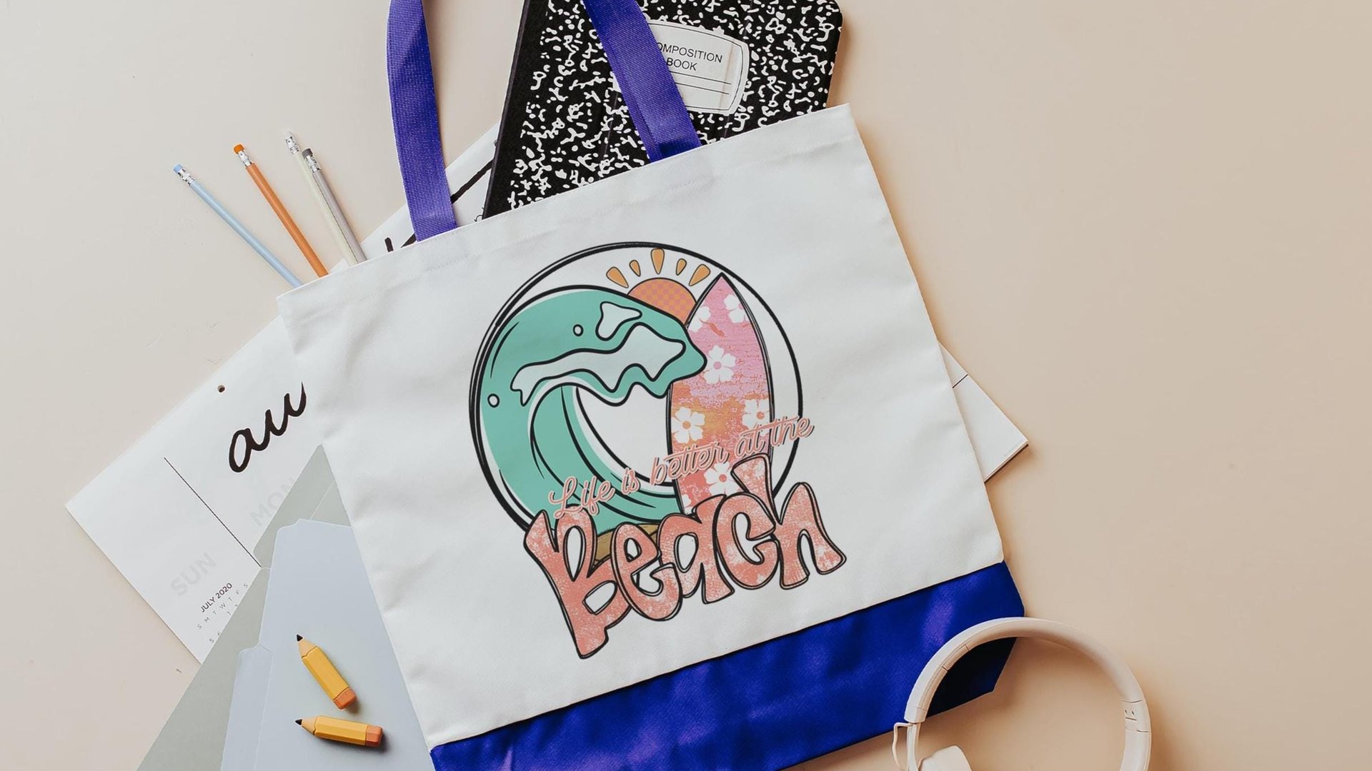 life is better at the beach summer tote bag for work, surfer girl gifts, cute beach bags for women, beach bachelorette party gifts for