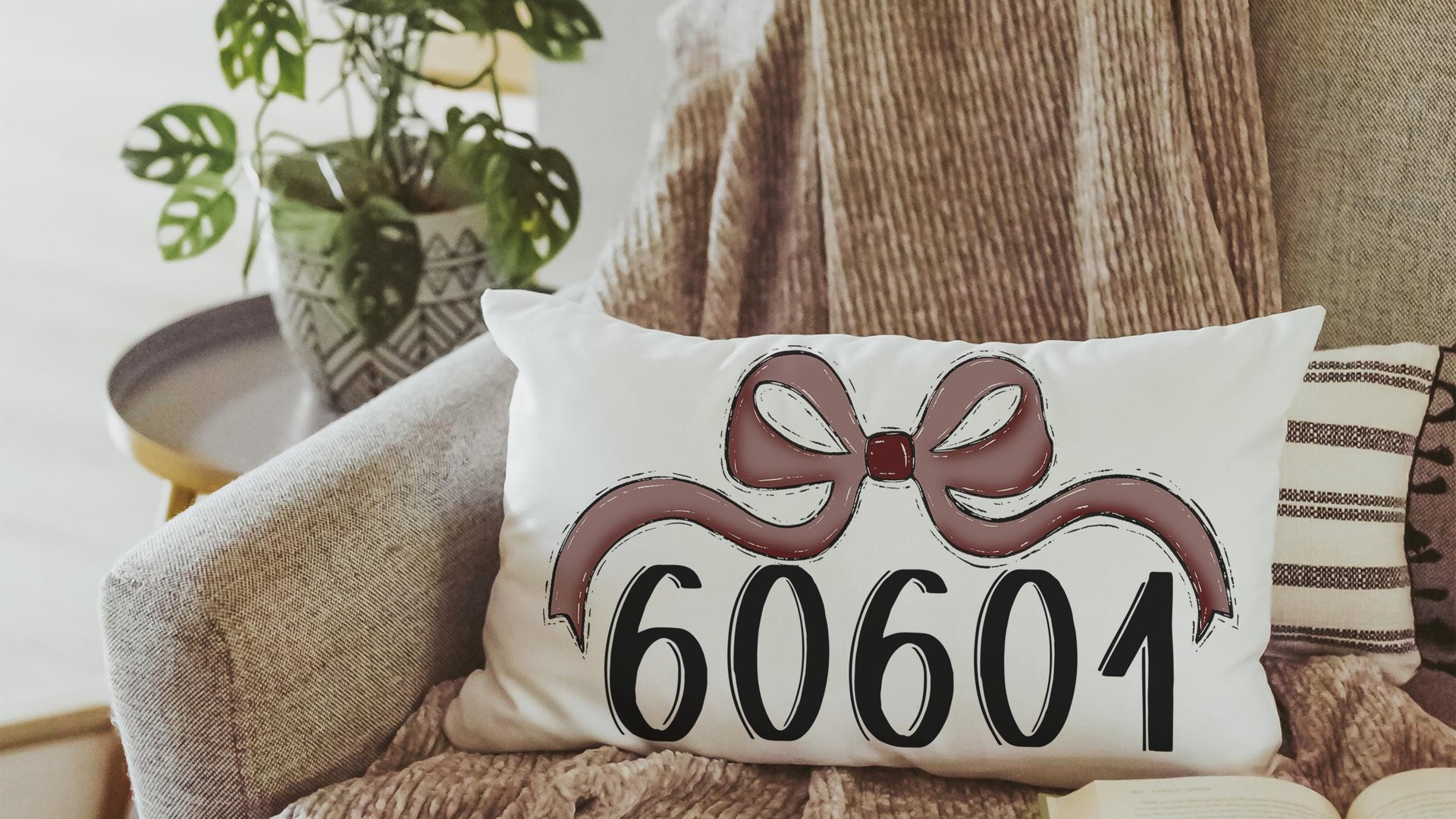 personalized maroon coquette team spirit throw pillow for dorm, college gifts for best friends, custom zip code pillow, college apartment