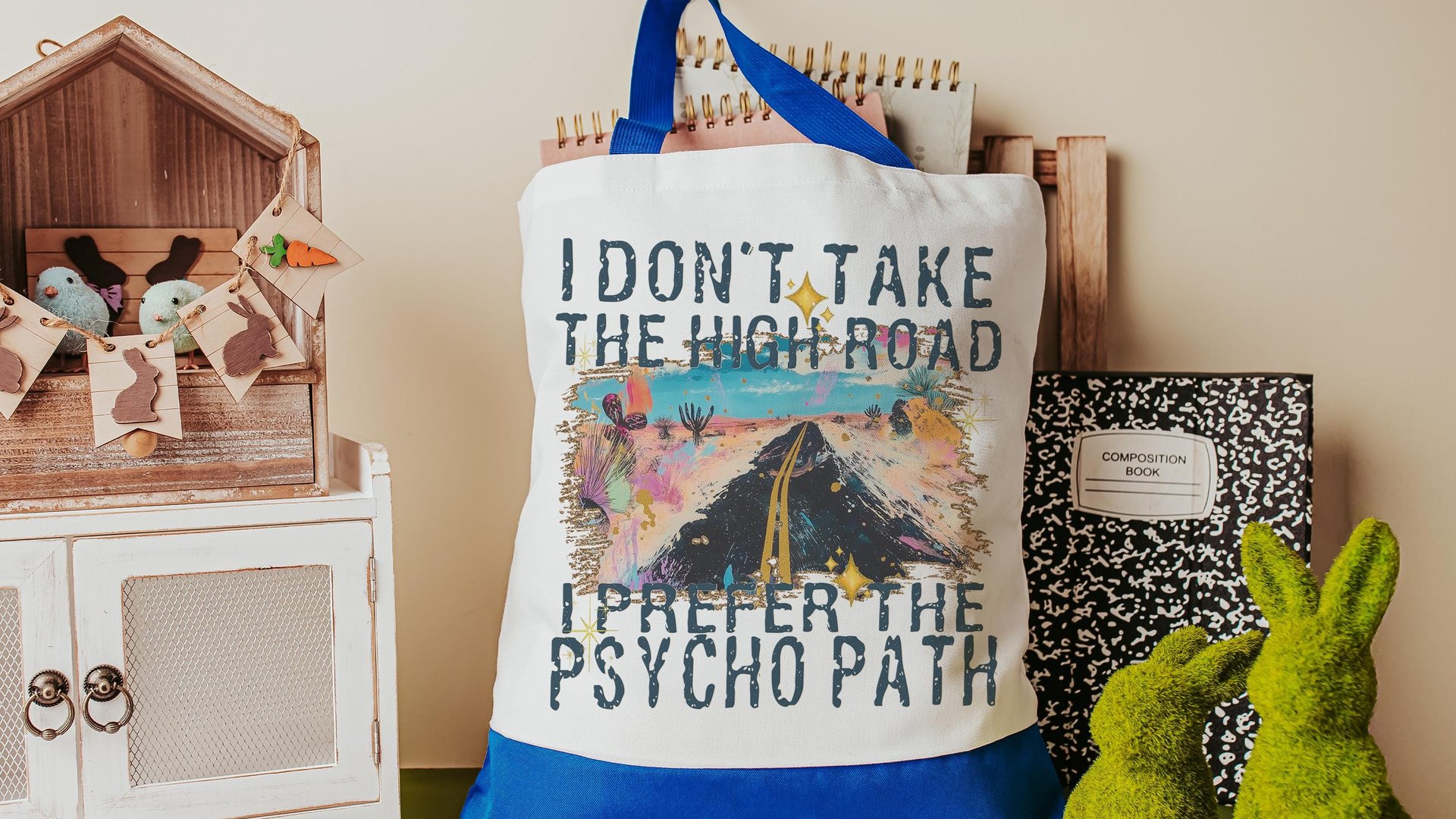 why take the high road funny tote bag unique gifts for best friends, I prefer the psychopath sarcastic gifts for coworkers, snarky tote for