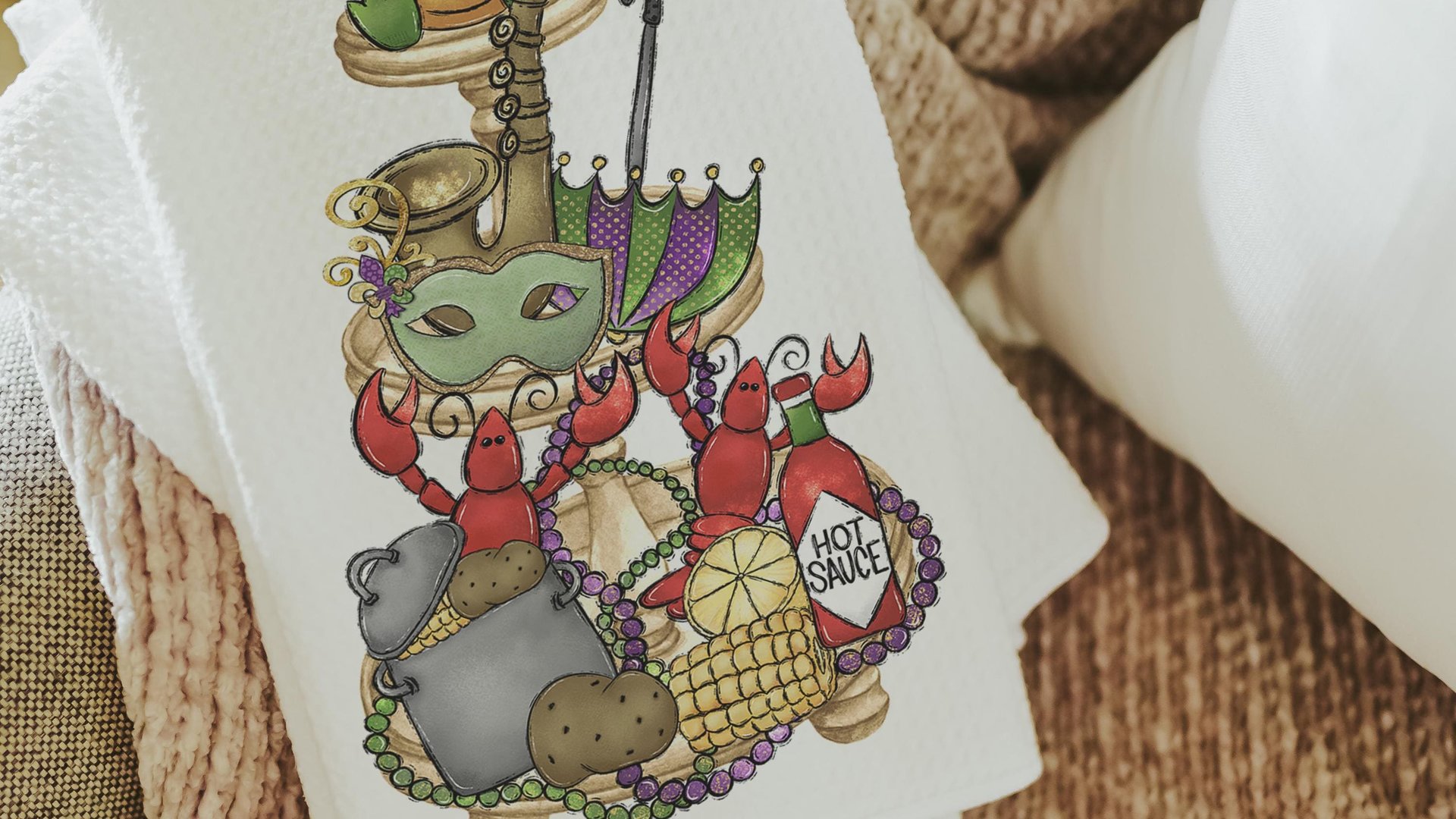 Mardi Gras kitchen towel holiday home decor gifts for her, Fat Tuesday hand towels for bathroom, crawfish boil party supplies, Cajun kitchen