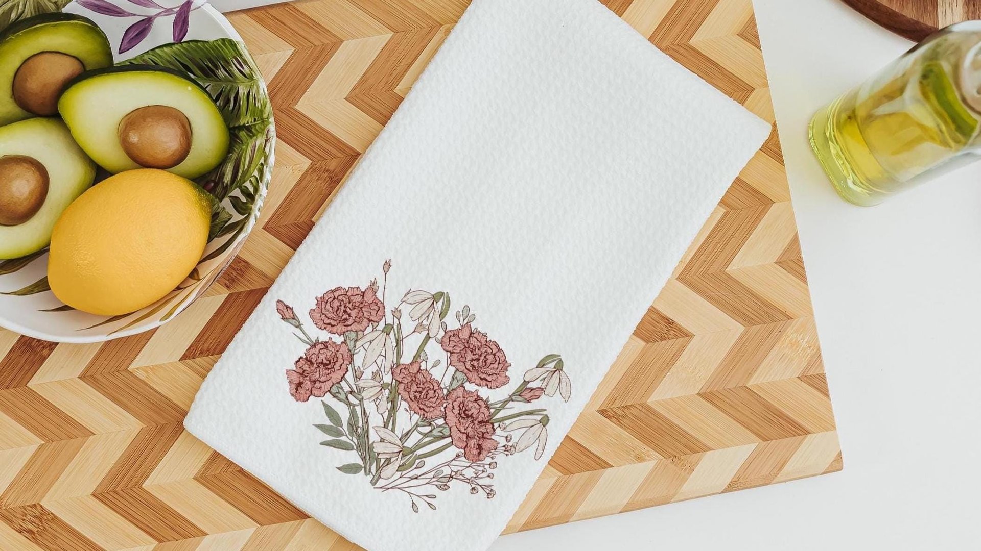 carnation flower hand towels for bathroom, January birth flower gift for friend birthday gifts for her, snowdrop flower kitchen towels, 1st